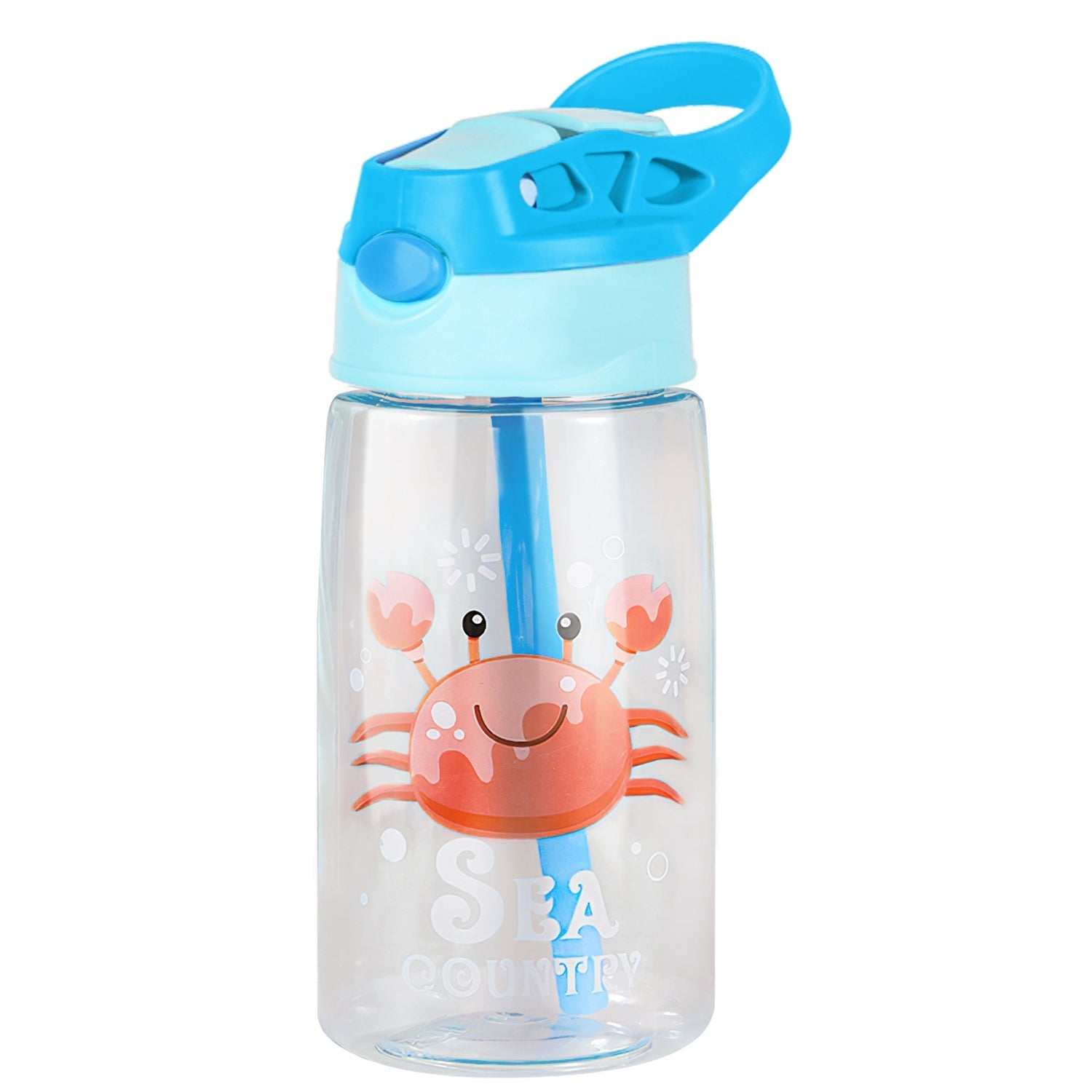 16.2Oz Leak-proof Kids Water Bottle with Straw Push Button Sport Water Bottle for Kids Crab Ship Jellyfish Rocket - Energize Trek