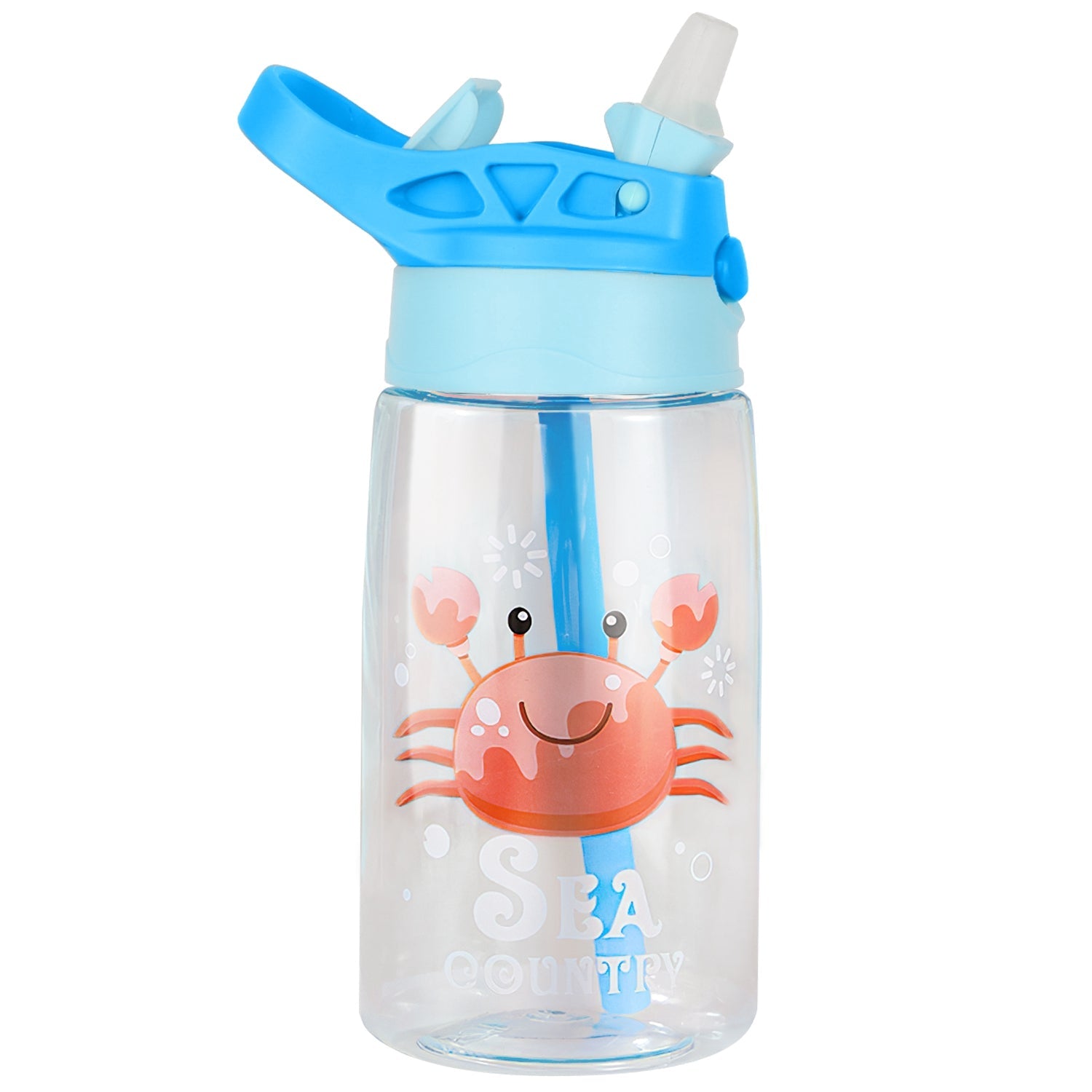 16.2Oz Leak-proof Kids Water Bottle with Straw Push Button Sport Water Bottle for Kids Crab Ship Jellyfish Rocket - Energize Trek