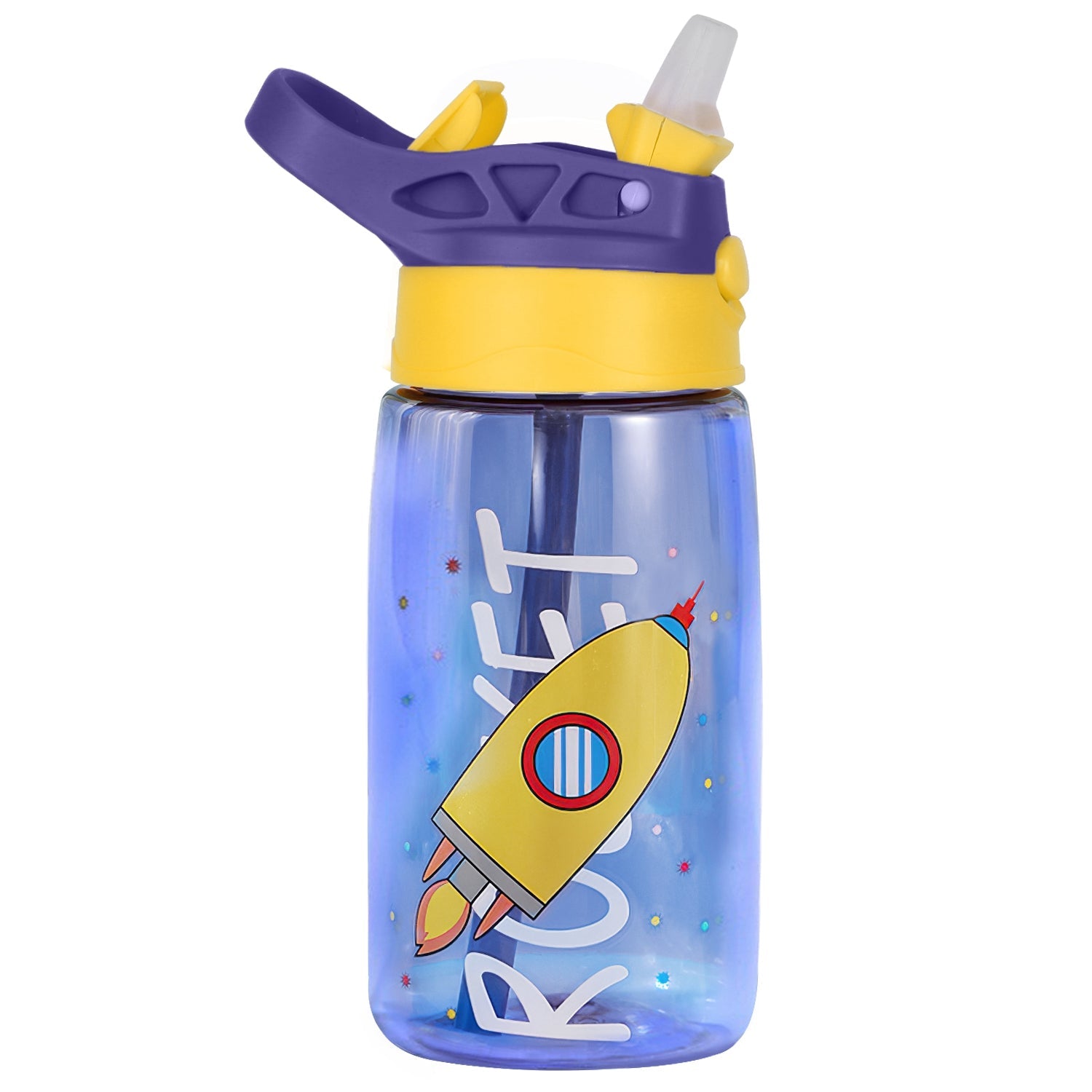 16.2Oz Leak-proof Kids Water Bottle with Straw Push Button Sport Water Bottle for Kids Crab Ship Jellyfish Rocket - Energize Trek