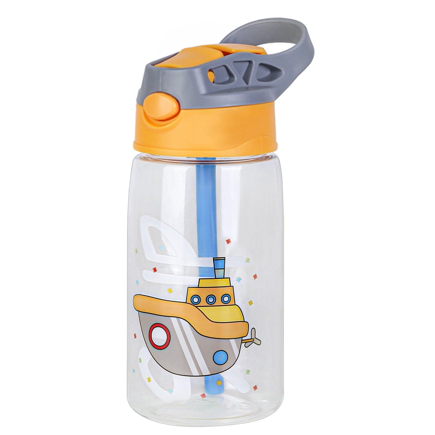 16.2Oz Leak-proof Kids Water Bottle with Straw Push Button Sport Water Bottle for Kids Crab Ship Jellyfish Rocket - Energize Trek