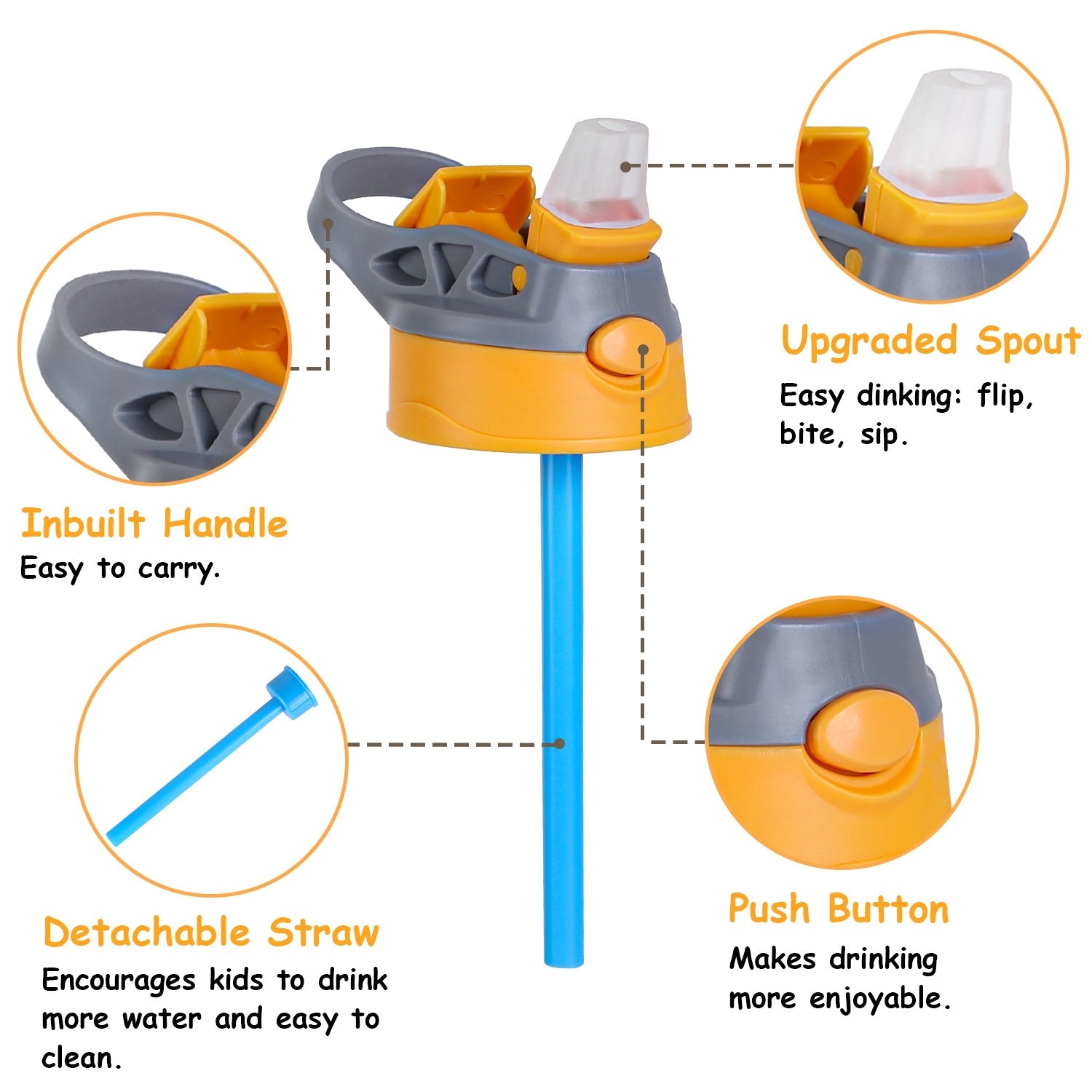 16.2Oz Leak-proof Kids Water Bottle with Straw Push Button Sport Water Bottle for Kids Crab Ship Jellyfish Rocket - Energize Trek
