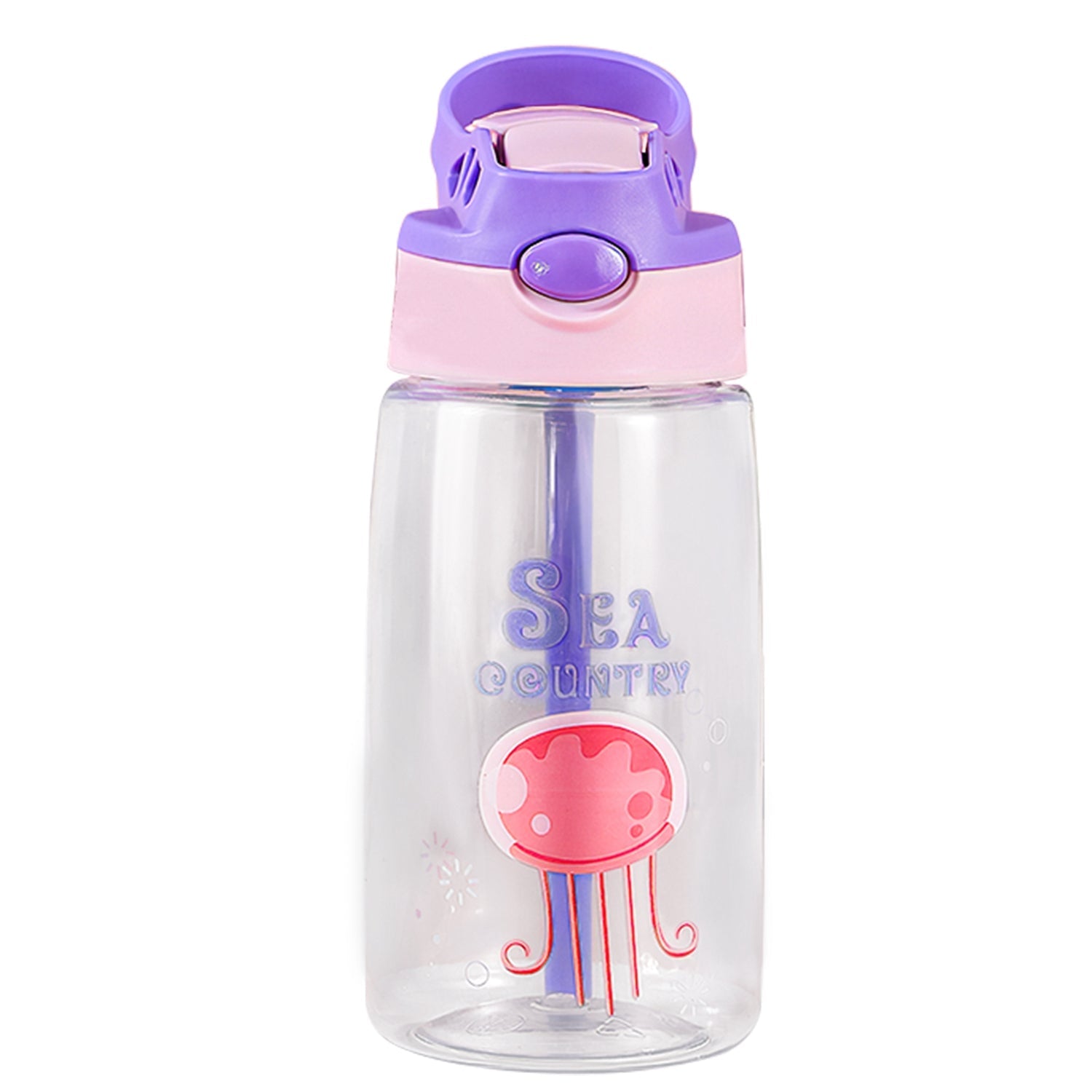 16.2Oz Leak-proof Kids Water Bottle with Straw Push Button Sport Water Bottle for Kids Crab Ship Jellyfish Rocket - Energize Trek