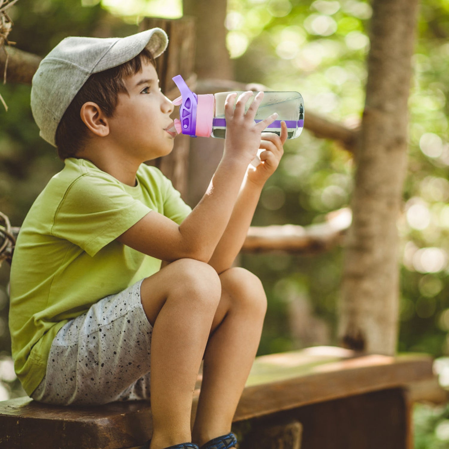 16.2Oz Leak-proof Kids Water Bottle with Straw Push Button Sport Water Bottle for Kids Crab Ship Jellyfish Rocket - Energize Trek