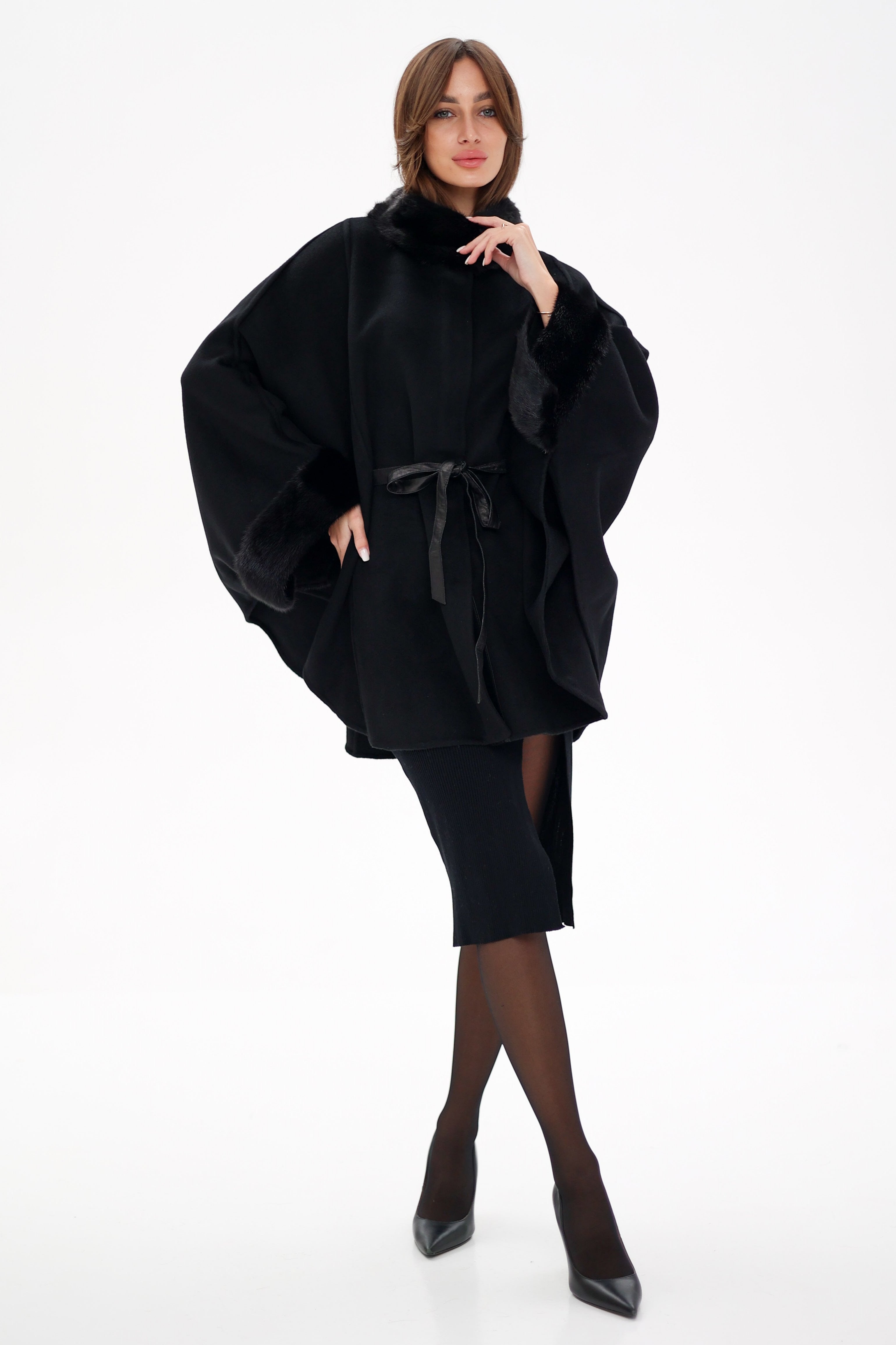 Genuine Scandinavian Mink Fur Double Face Wool Poncho - Energize Trek
