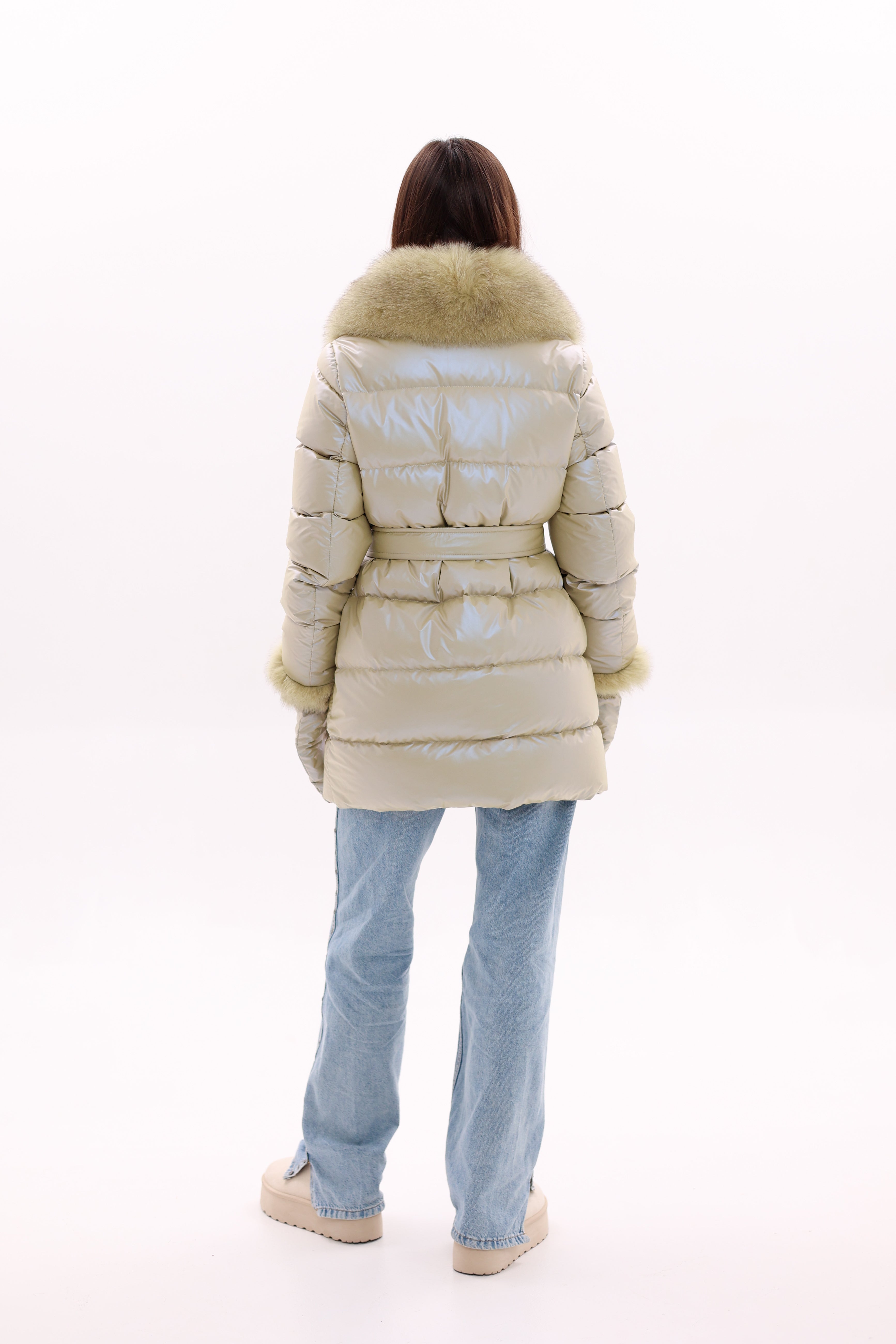 Genuine Fox Fur Down Coat with Fur Trim Mittens - Energize Trek