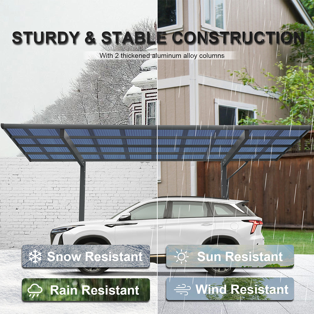 [10x17FT] Extra Large Heavy Duty Outdoor Aluminum Single Side Carport With Galvanized Metal Roof (SAK31279) - Energize Trek