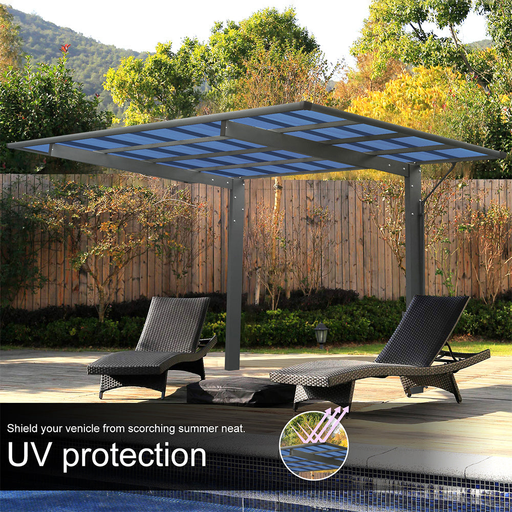 [10x17FT] Extra Large Heavy Duty Outdoor Aluminum Single Side Carport With Galvanized Metal Roof (SAK31279) - Energize Trek