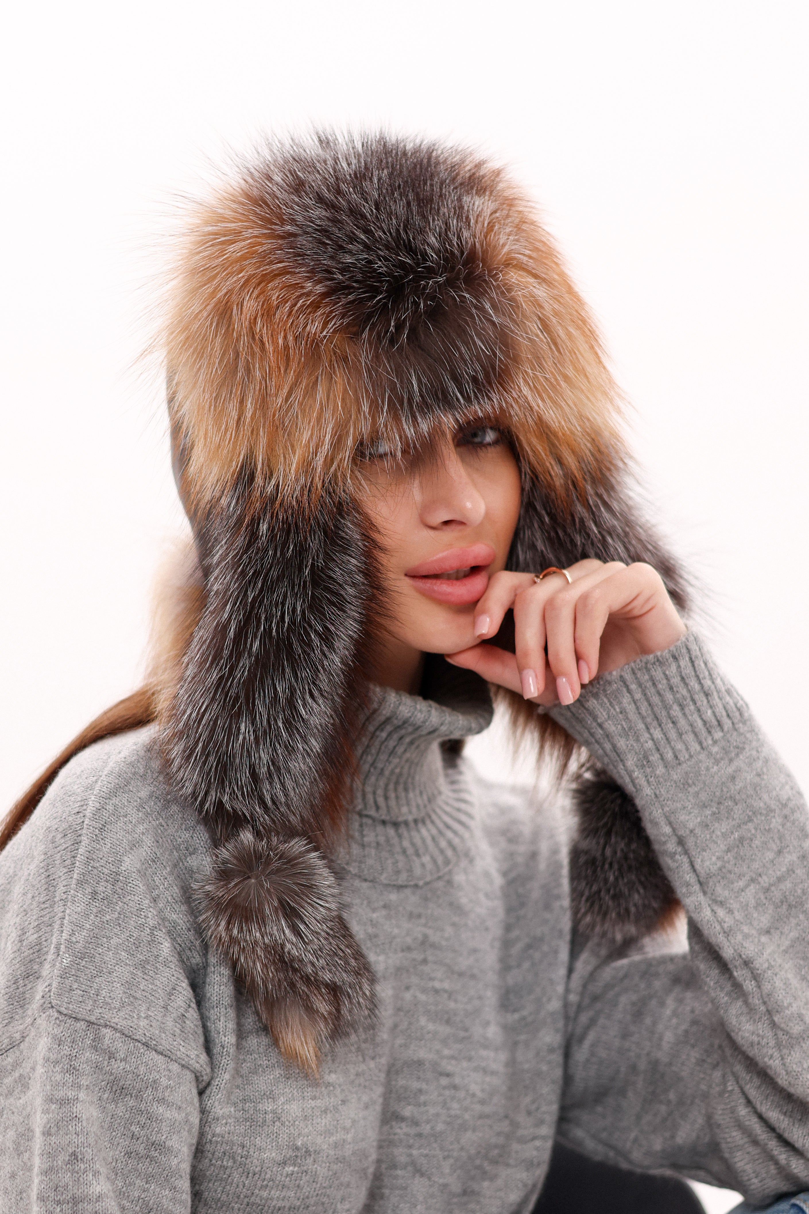 Genuine Silver Fox Fur Genuine Leather Hat - Energize Trek