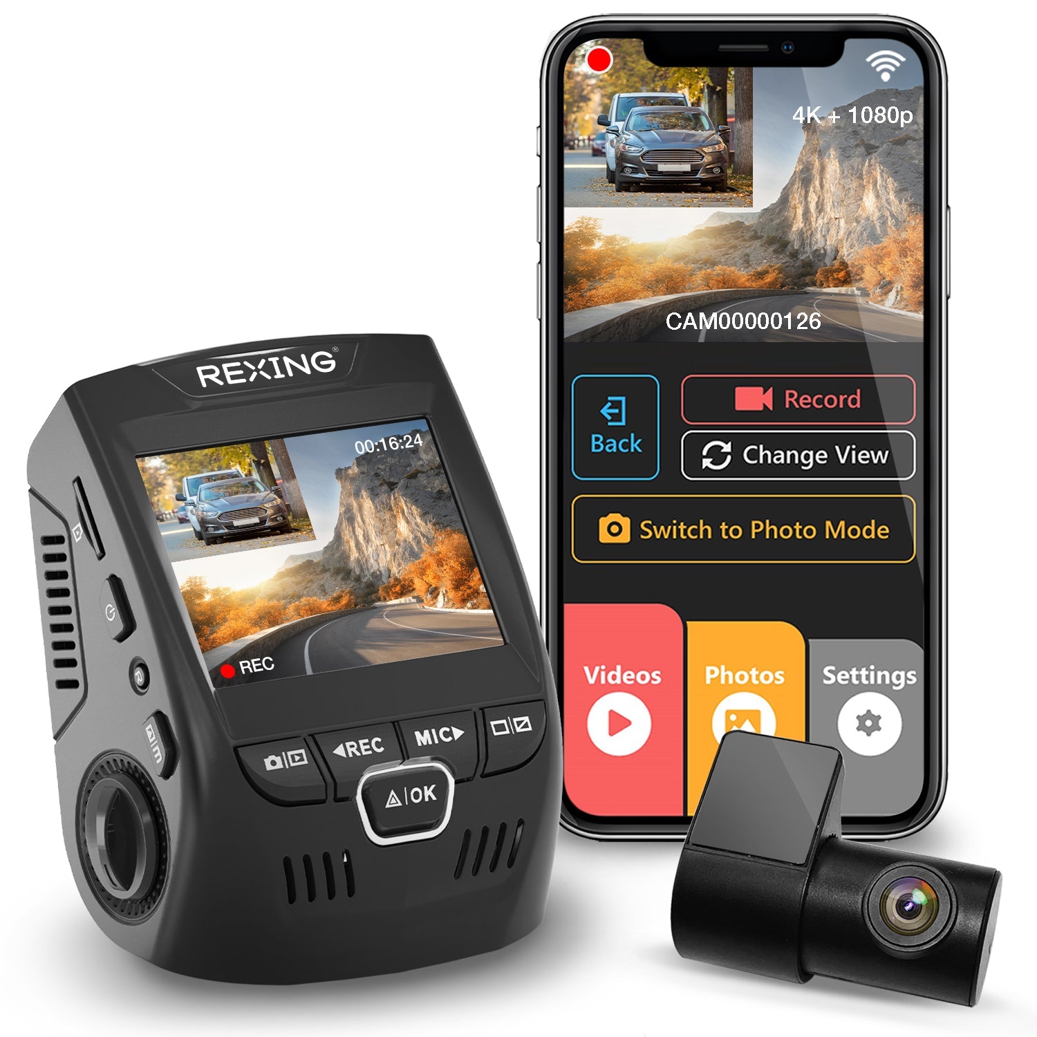 Rexing V1P 4K Dual Channel Dash Cam 4K+1080p with Wi-Fi - Energize Trek