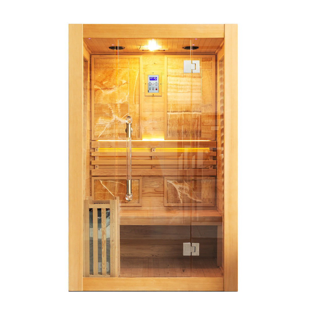 SAUNA EVOLUTION®  Commercial Red Cedar Hemlock Indoor Steam Sauna Room Glass 01 - Energize Trek