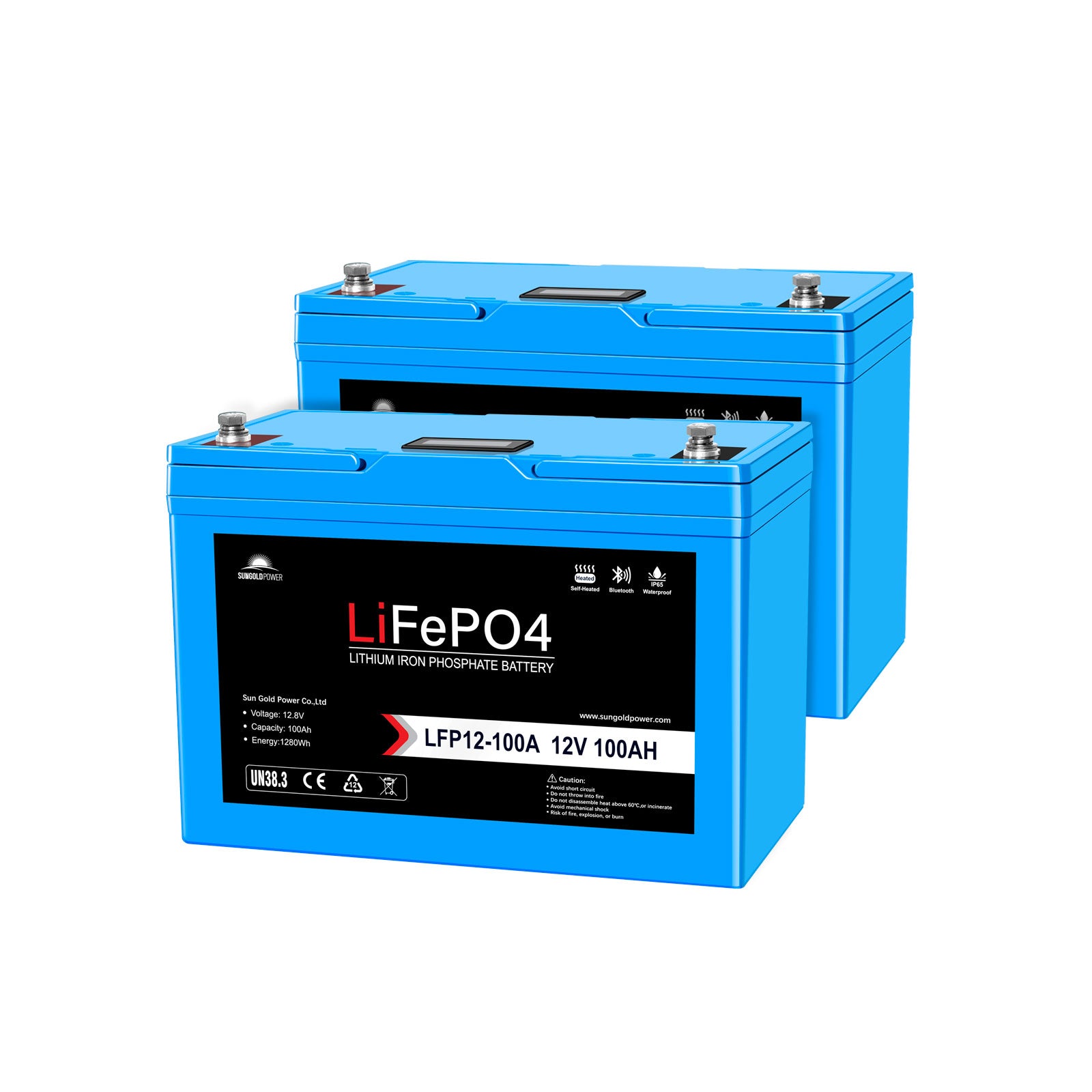 2 X 12V 100AH LiFePO4 Deep Cycle Lithium Battery / Bluetooth /Self-heating / IP65 - Energize Trek