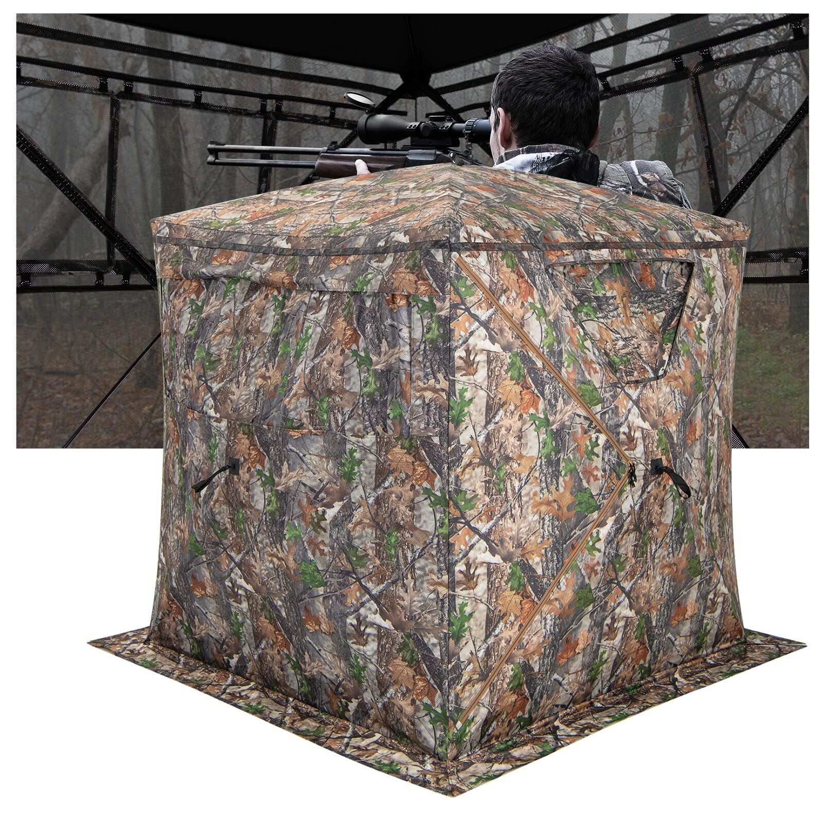 2-3 Person Hunting Blind Portable Pop Up Ground Tent with Carry Bag and Storage Pocket - Energize Trek