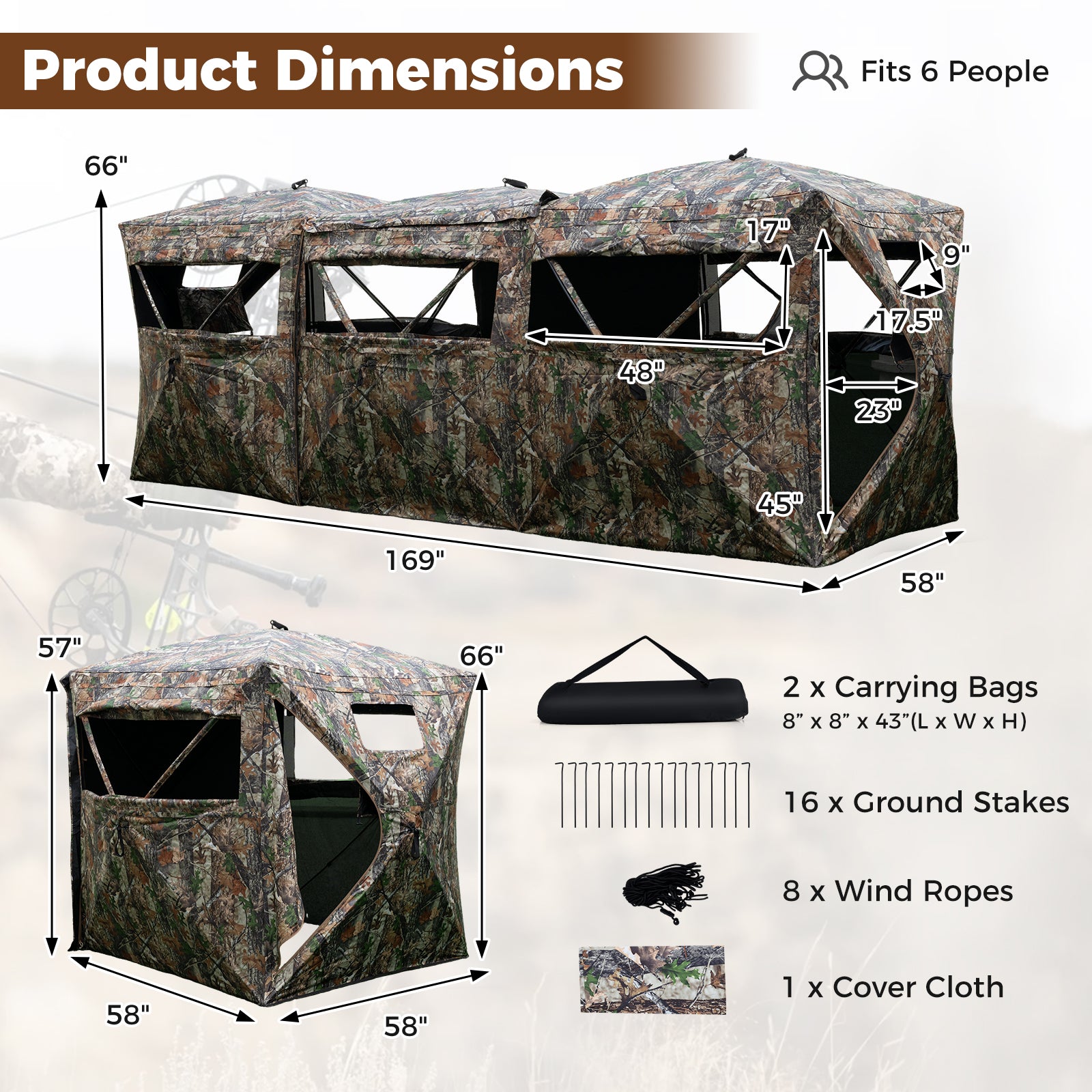2-6 Person Side-by-Side Hunting Blinds Double One-way See-through Ground Blinds - Energize Trek