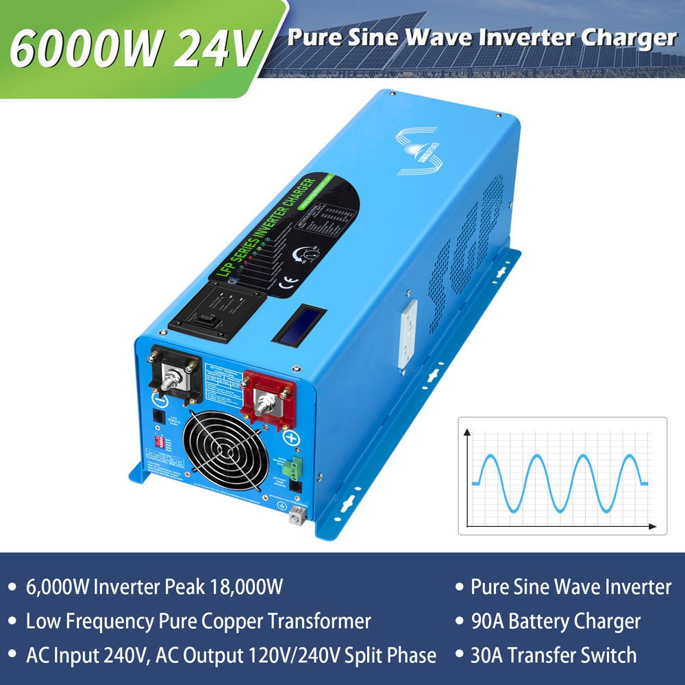 6000W DC 24V/ 48V Split Phase Pure Sine Wave Inverter With Charger - Energize Trek