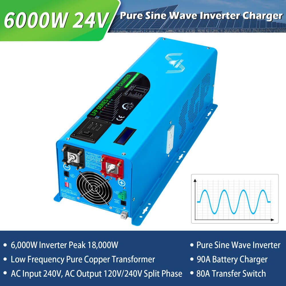 Off Grid Solar Kit 6000W 24VDC 120V/240V LiFePO4 10.24KWH Lithium Battery 6 X 370 Watt Solar Panels SGK-PRO62 - Energize Trek