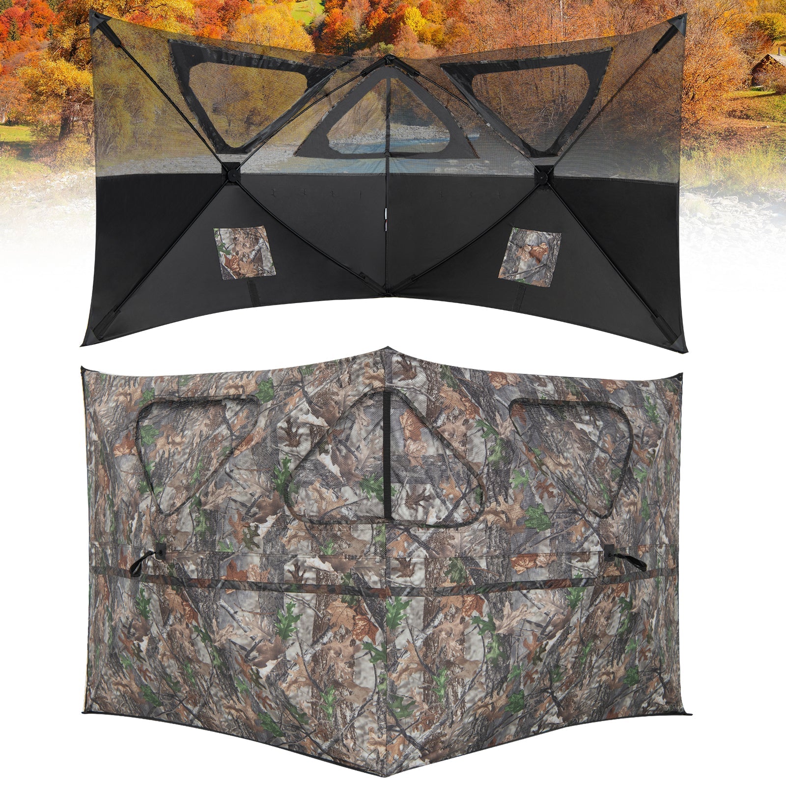 2-Panel Hunting Ground Blind Pop Up Fence with 3 Shoot Through Ports - Energize Trek