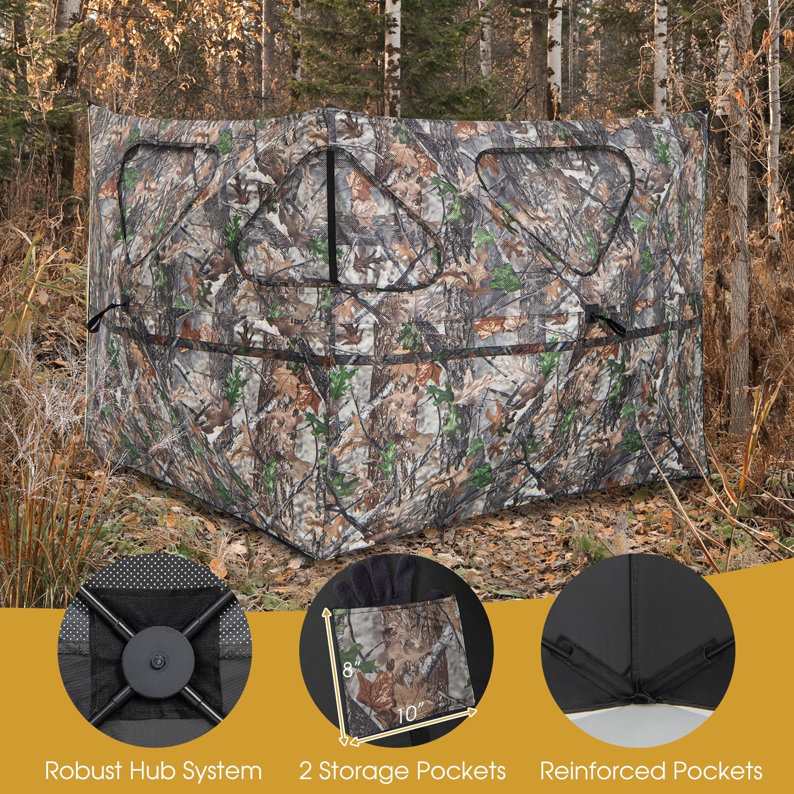 2-Panel Hunting Ground Blind Pop Up Fence with 3 Shoot Through Ports - Energize Trek