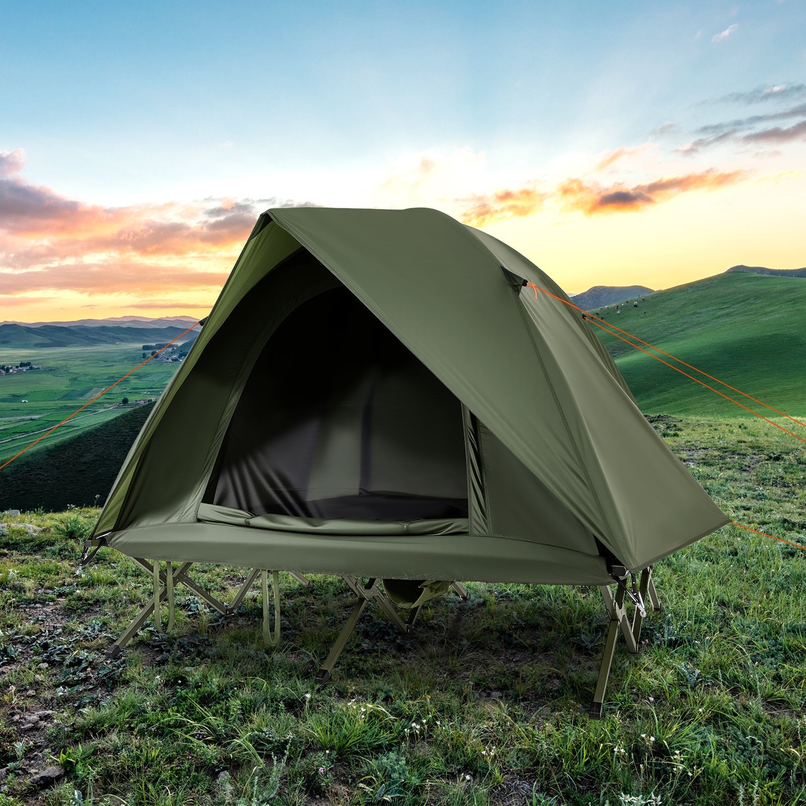 2-Person Camping Cot Tent Foldable Off-Ground Camping Combo for Adults - Energize Trek