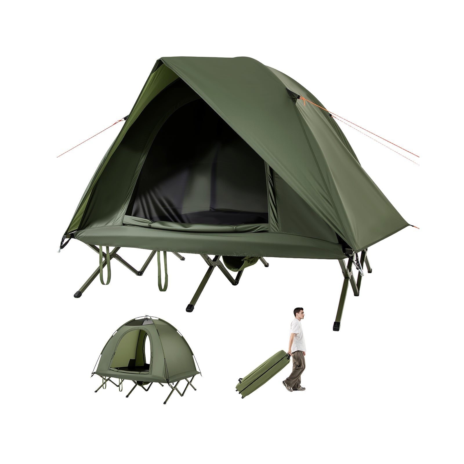 2-Person Camping Cot Tent Foldable Off-Ground Camping Combo for Adults - Energize Trek