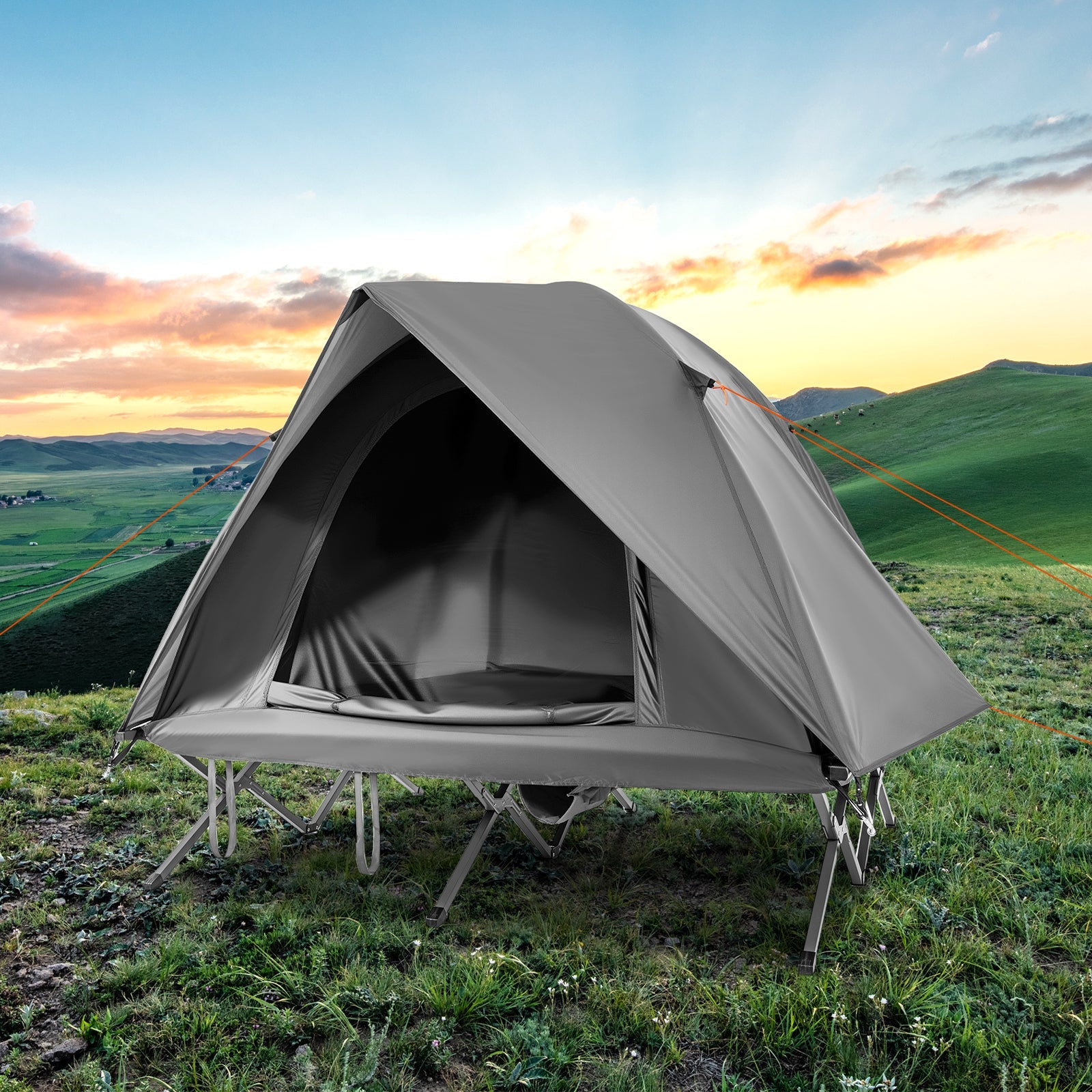 2-Person Camping Cot Tent Foldable Off-Ground Camping Combo for Adults - Energize Trek