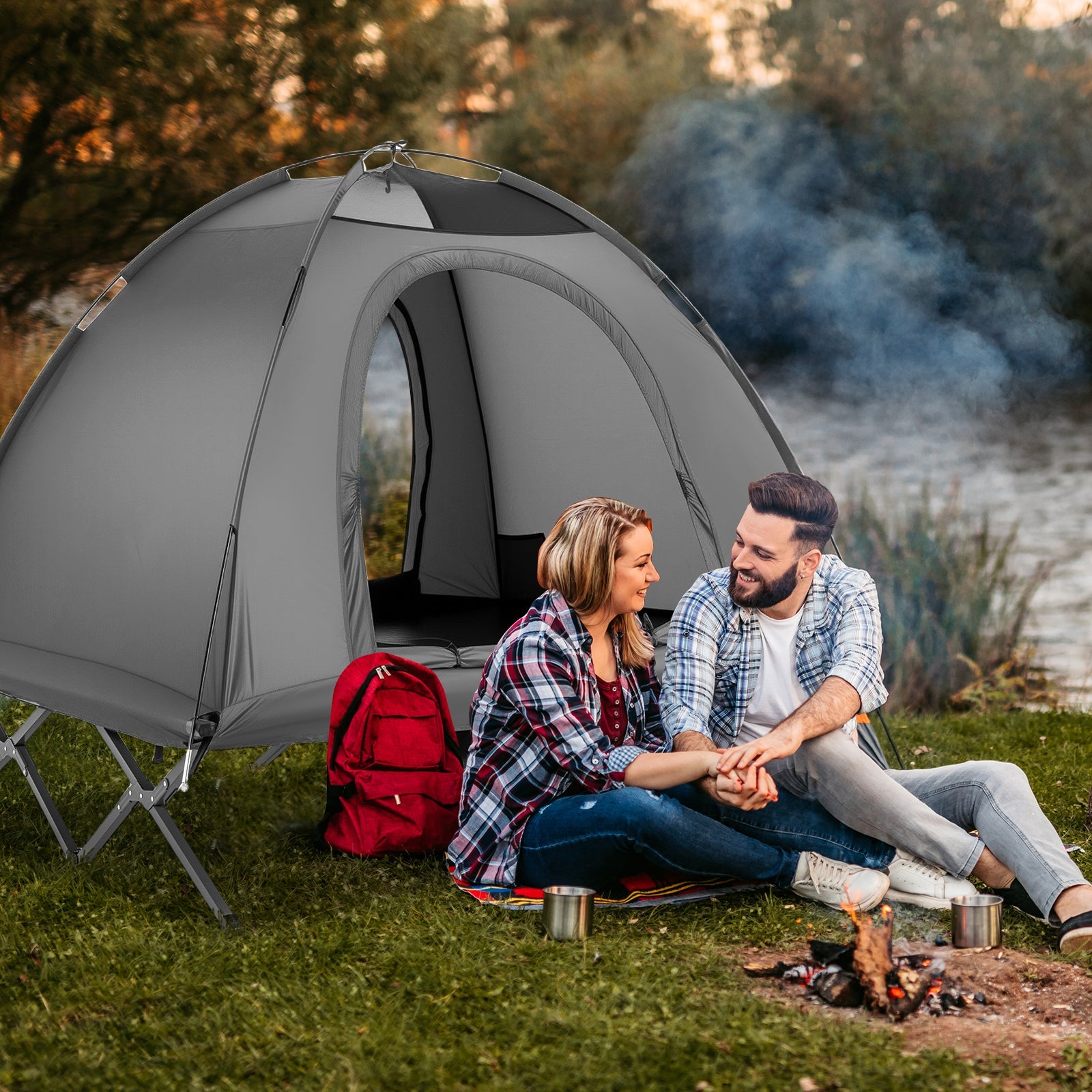 2-Person Camping Cot Tent Foldable Off-Ground Camping Combo for Adults - Energize Trek