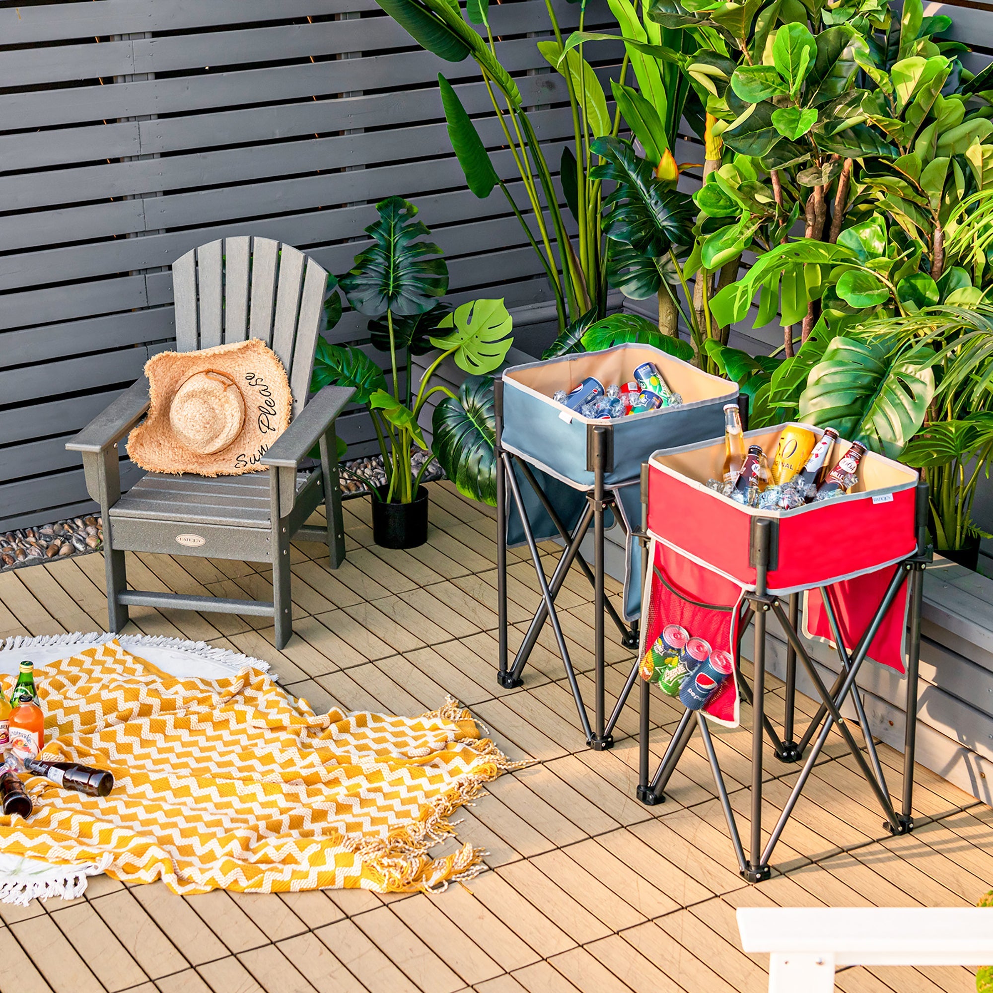2 Pieces Folding Camping Tables with Large Capacity Storage Sink for Picnic - Energize Trek