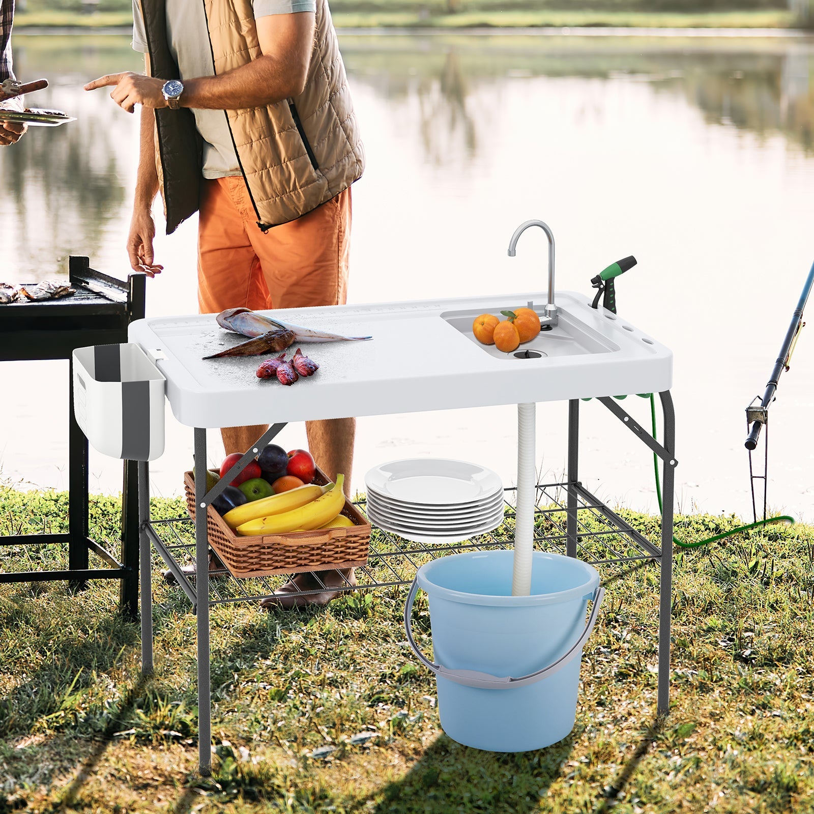 2 in 1 Folding Fish Cleaning Table with Sink and Faucet for Patio BBQ - Energize Trek