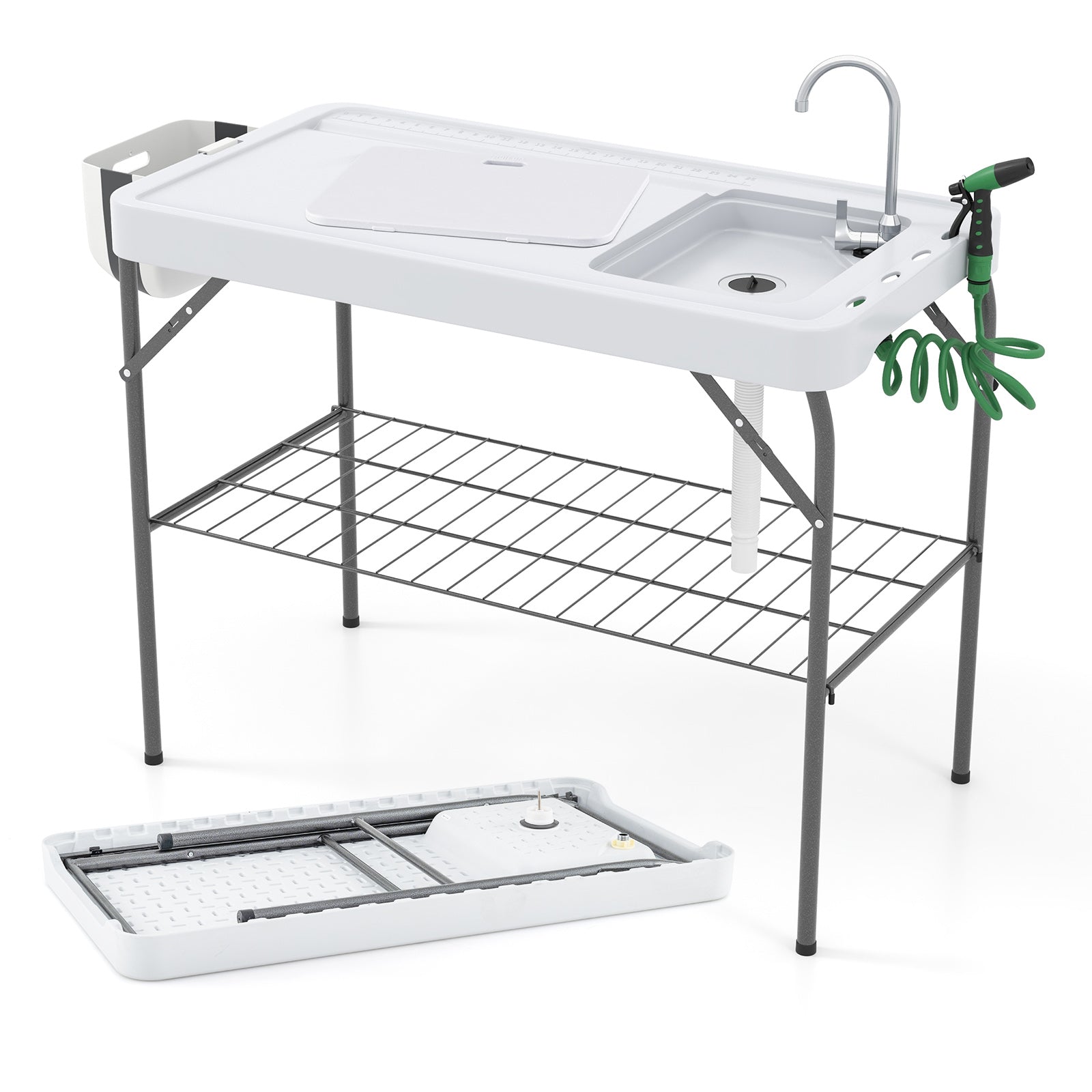 2 in 1 Folding Fish Cleaning Table with Sink and Faucet for Patio BBQ - Energize Trek