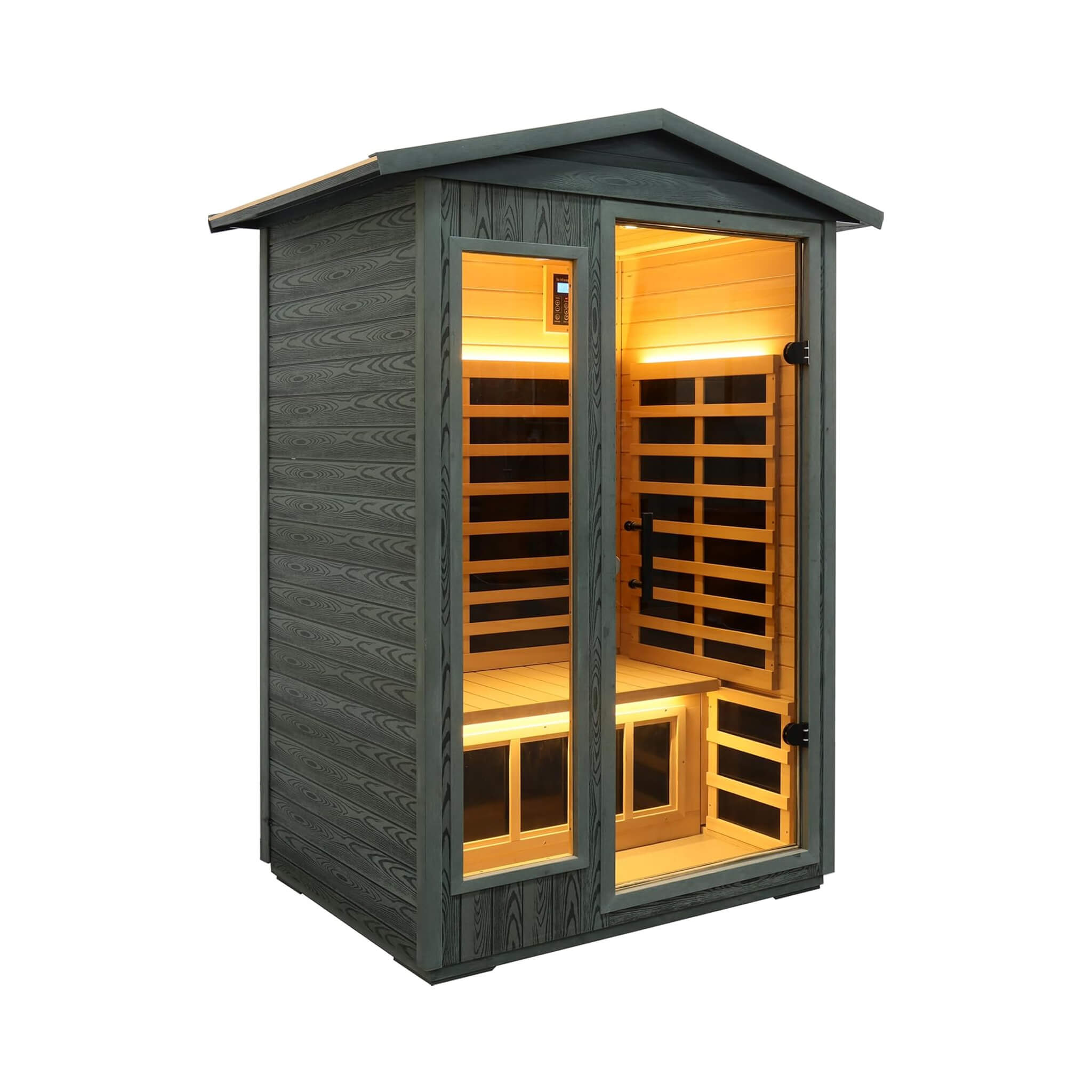 Premium 2-Person Black Carbonized Walnut Low EMF Far Infrared Outdoor Sauna With Bluetooth Audio And LED Lighting (SAK16850) - Energize Trek