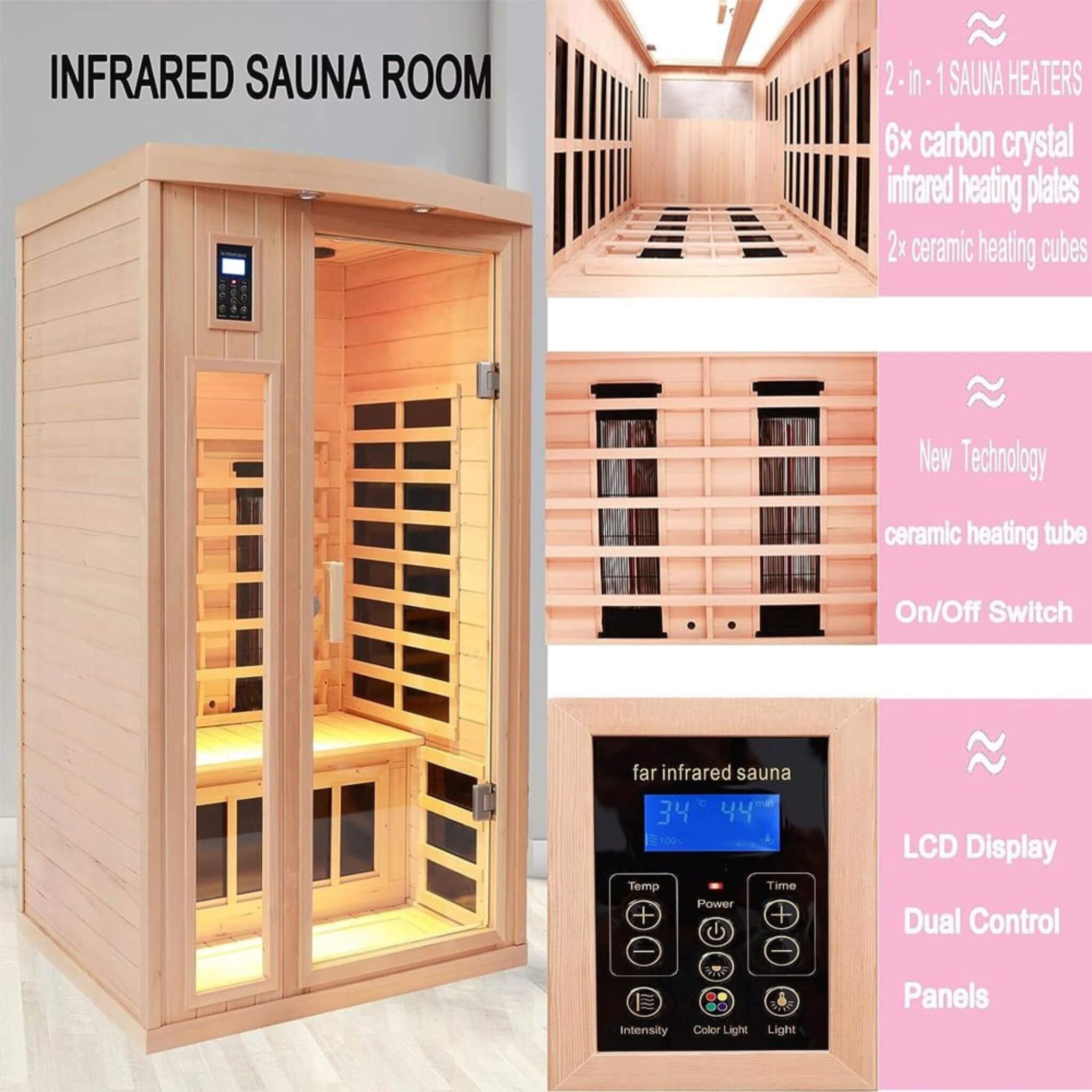 Premium 2-Person Low EMF FAR-Infrared Heat Wood Home Personal Spa Sauna With Ceramic Heaters, 1760W (SAK25714) - Energize Trek