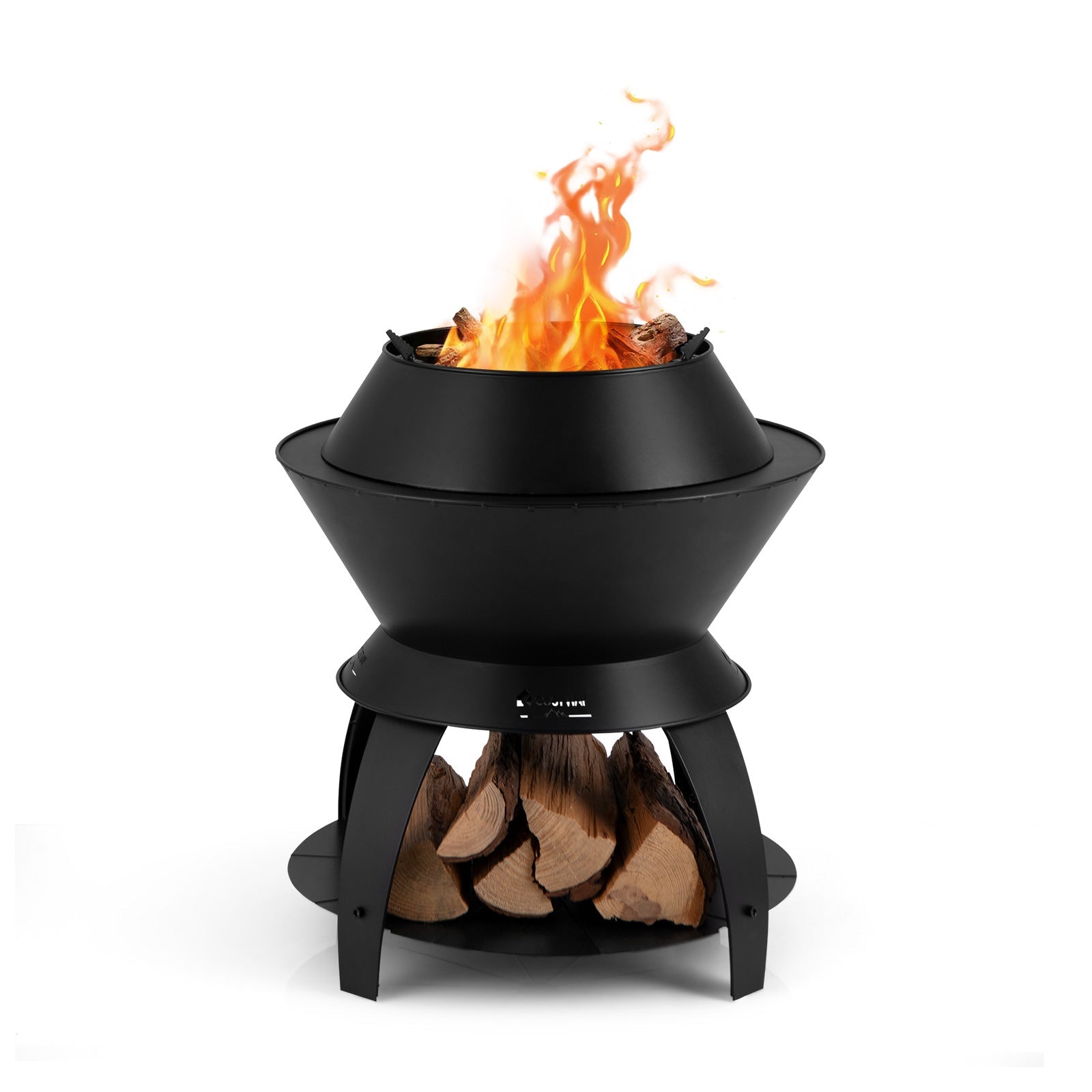 20 Inch Patio Fire Pit Metal Camping Fire Bowl with Pot Holder and Storage Shelf-Black - Energize Trek