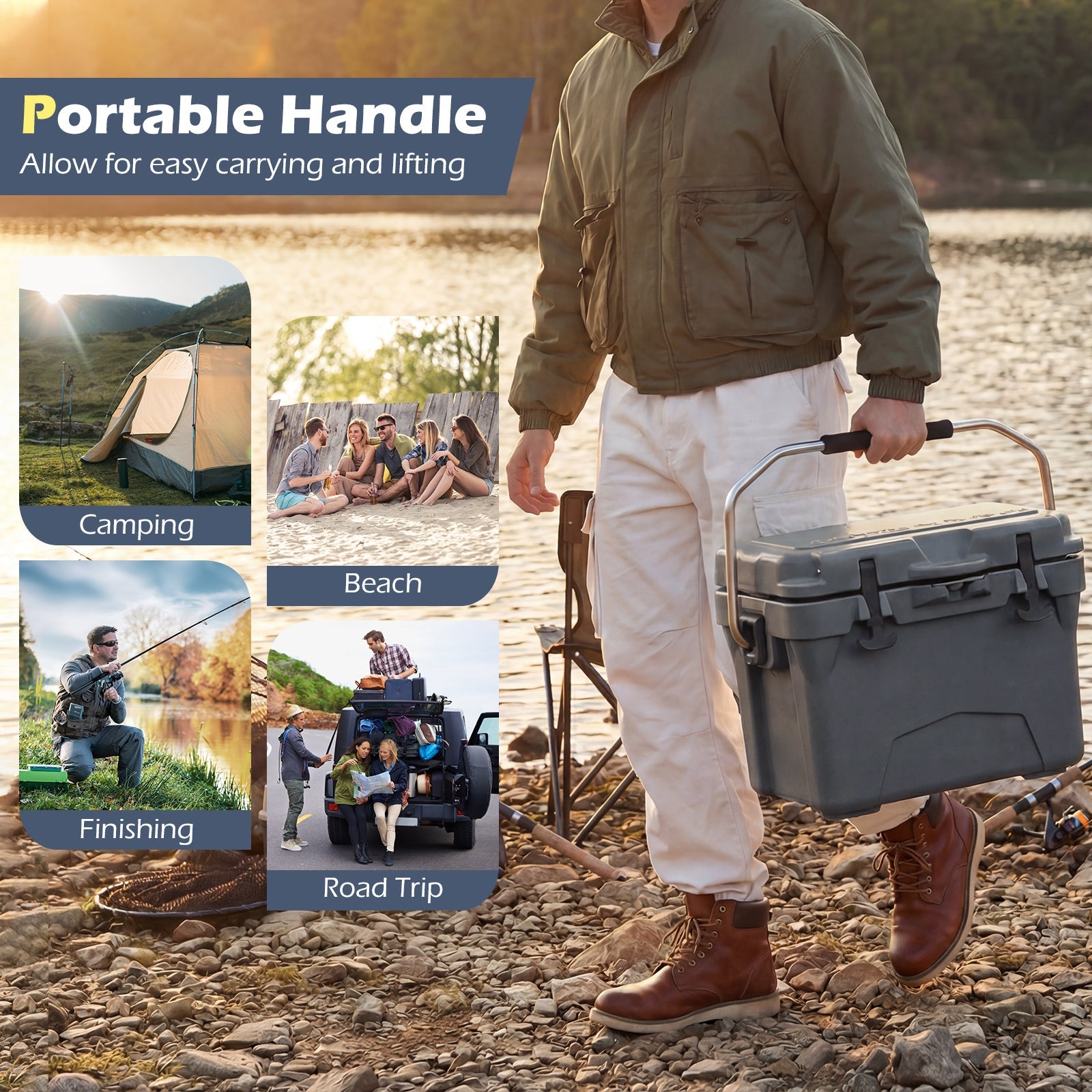 20 Quart Portable Hard Cooler with Built-in Ruler and Bottle - Energize Trek