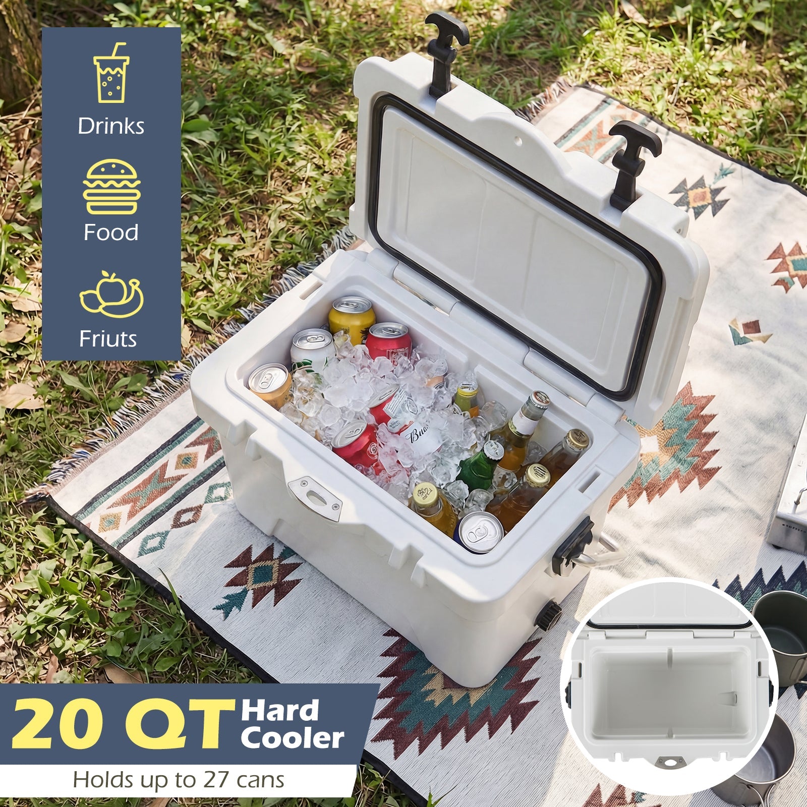 20 Quart Portable Hard Cooler with Built-in Ruler and Bottle - Energize Trek