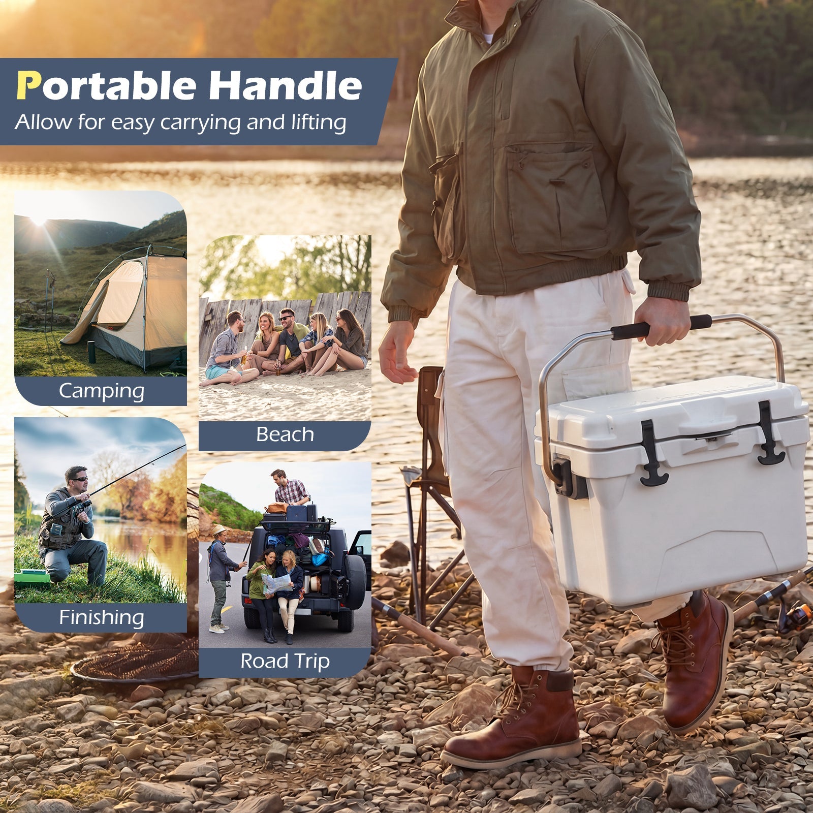 20 Quart Portable Hard Cooler with Built-in Ruler and Bottle - Energize Trek