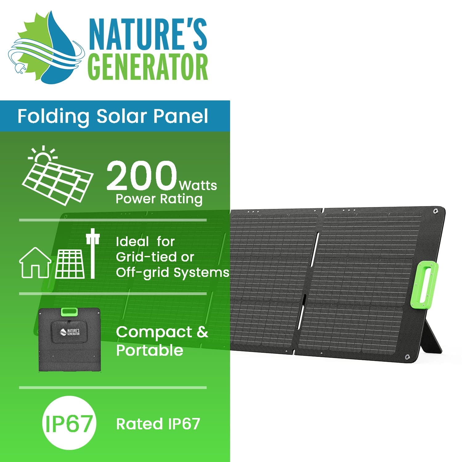 Nature's Generator 200W Folding Solar Panel - Energize Trek