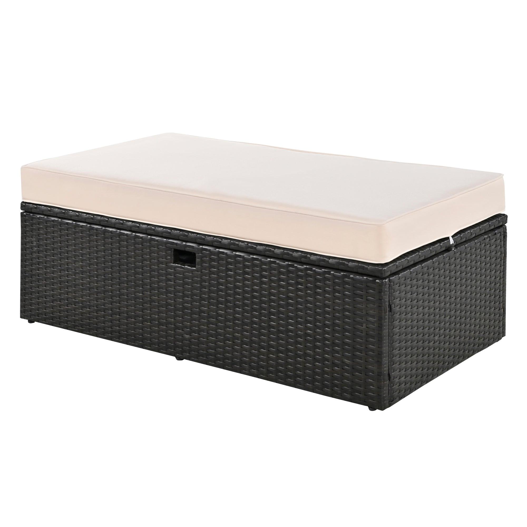 2-Piece Outdoor Rattan Daybed with Bench Lounge Roof Set and Cushions for Poolside, Backyard and Garden - Energize Trek
