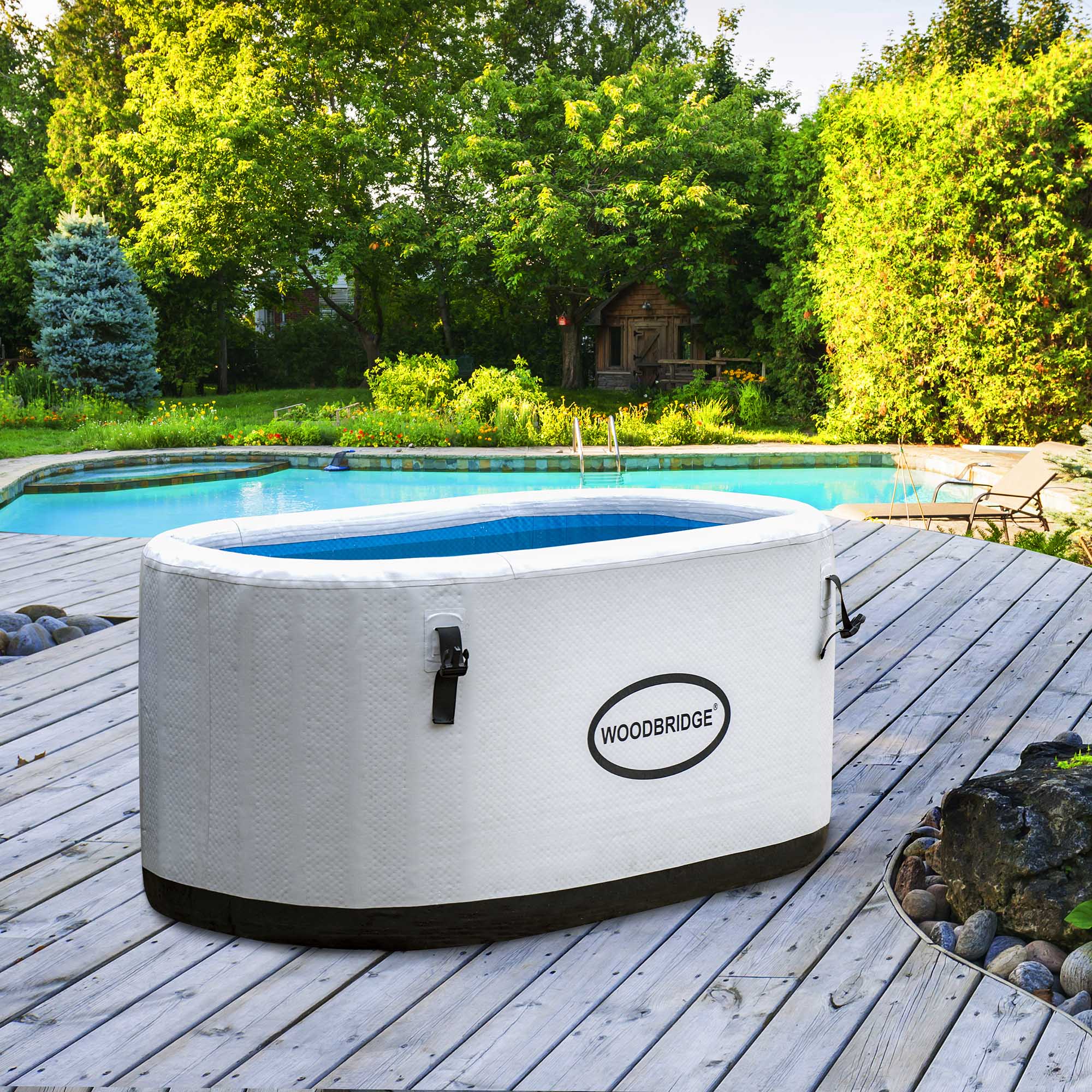 WOODBRIDGE Inflatable Oval Ice Bath Cold Plunge Tub with PVC Insulated Lid, Hand Pump and Repair Kit Included, Anti-Slid Bottom - Energize Trek