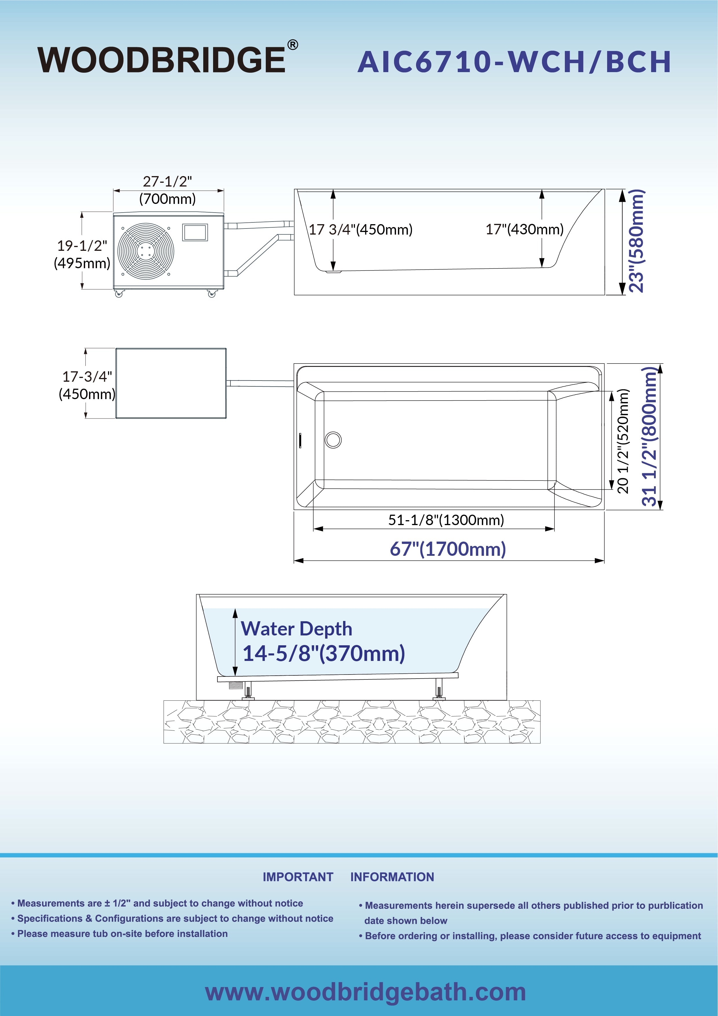 WOODBRIDGE 67" L x 31-1/2" W Freestanding Acrylic Cold Plunge Ice Tub with 1.3 HP High-Performance Chiller for Cooling/Heating, Ozone sanitation, Filter circulation system, Insulated tub cover - Energize Trek
