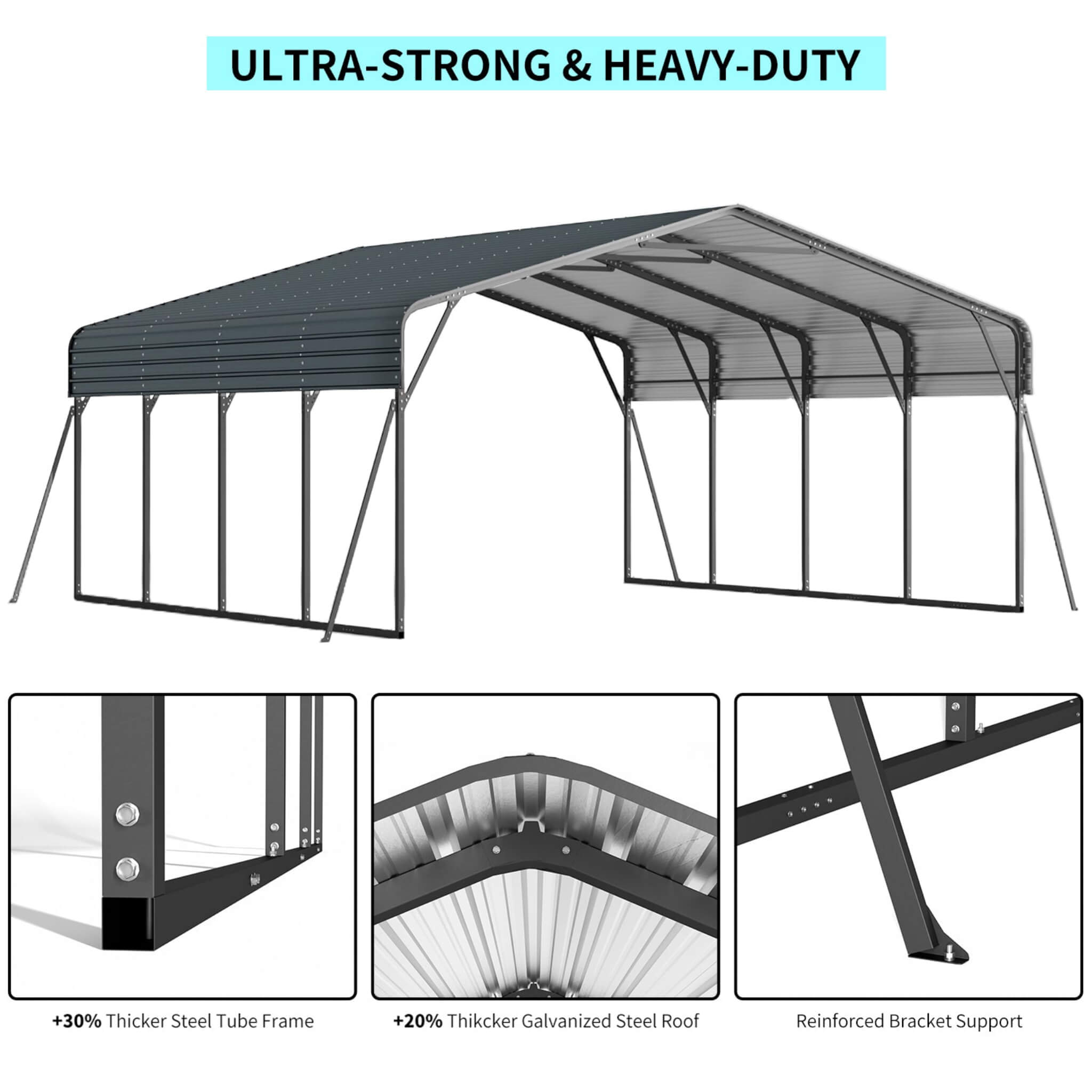 [20X20FT] Extra Large Heavy Duty Outdoor Metal Carport With Galvanized Steel Roof For Cars, Boats And Trucks (SAK75633) - Energize Trek