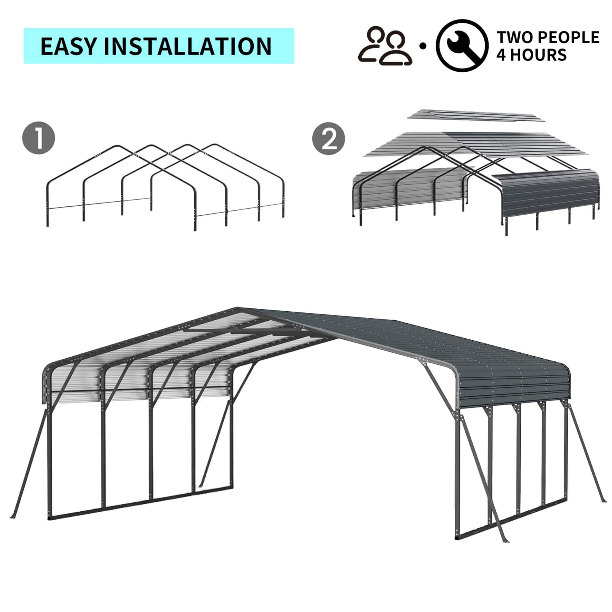 [20X20FT] Extra Large Heavy Duty Outdoor Metal Carport With Galvanized Steel Roof For Cars, Boats And Trucks (SAK75633) - Energize Trek