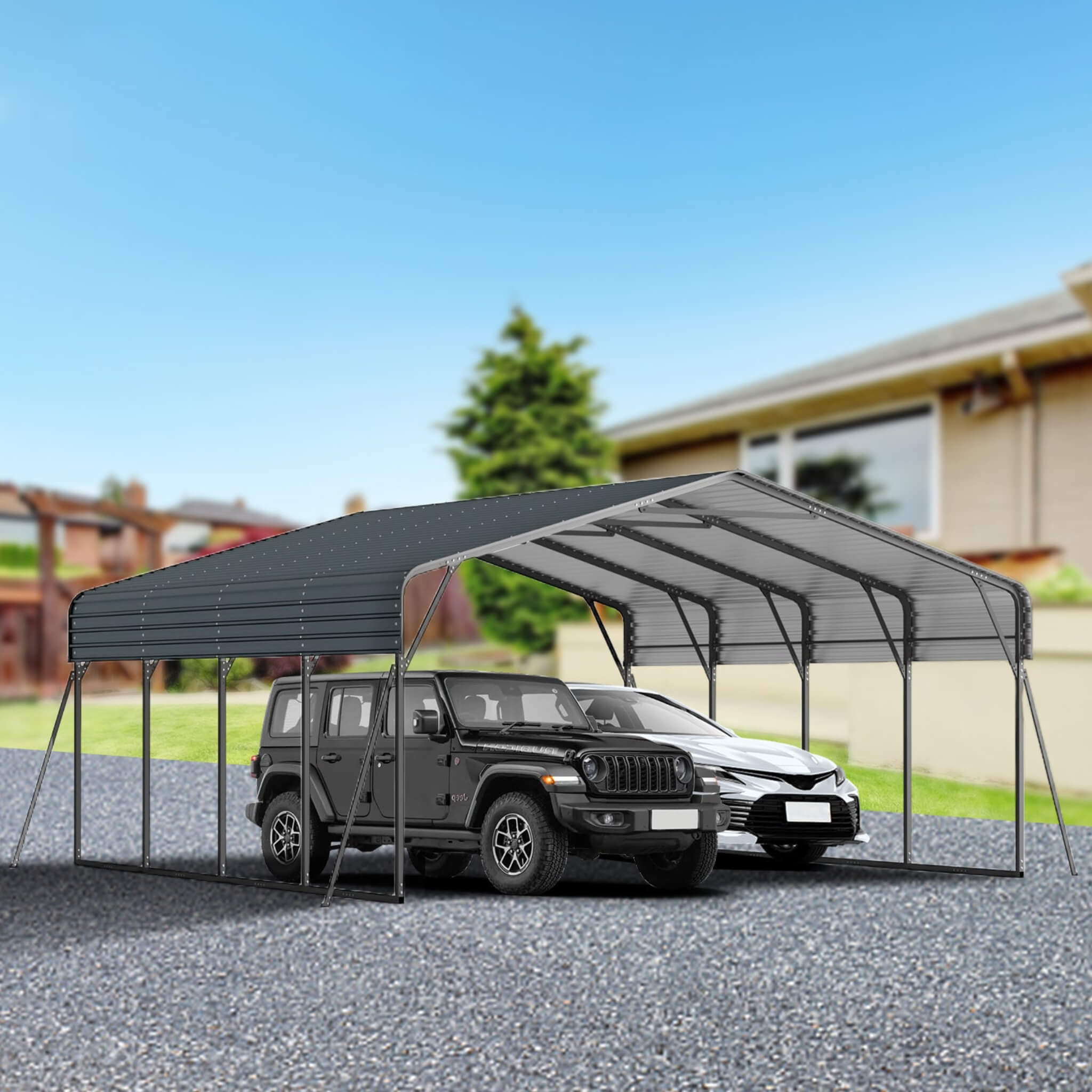 [20X20FT] Extra Large Heavy Duty Outdoor Metal Carport With Galvanized Steel Roof For Cars, Boats And Trucks (SAK75633) - Energize Trek