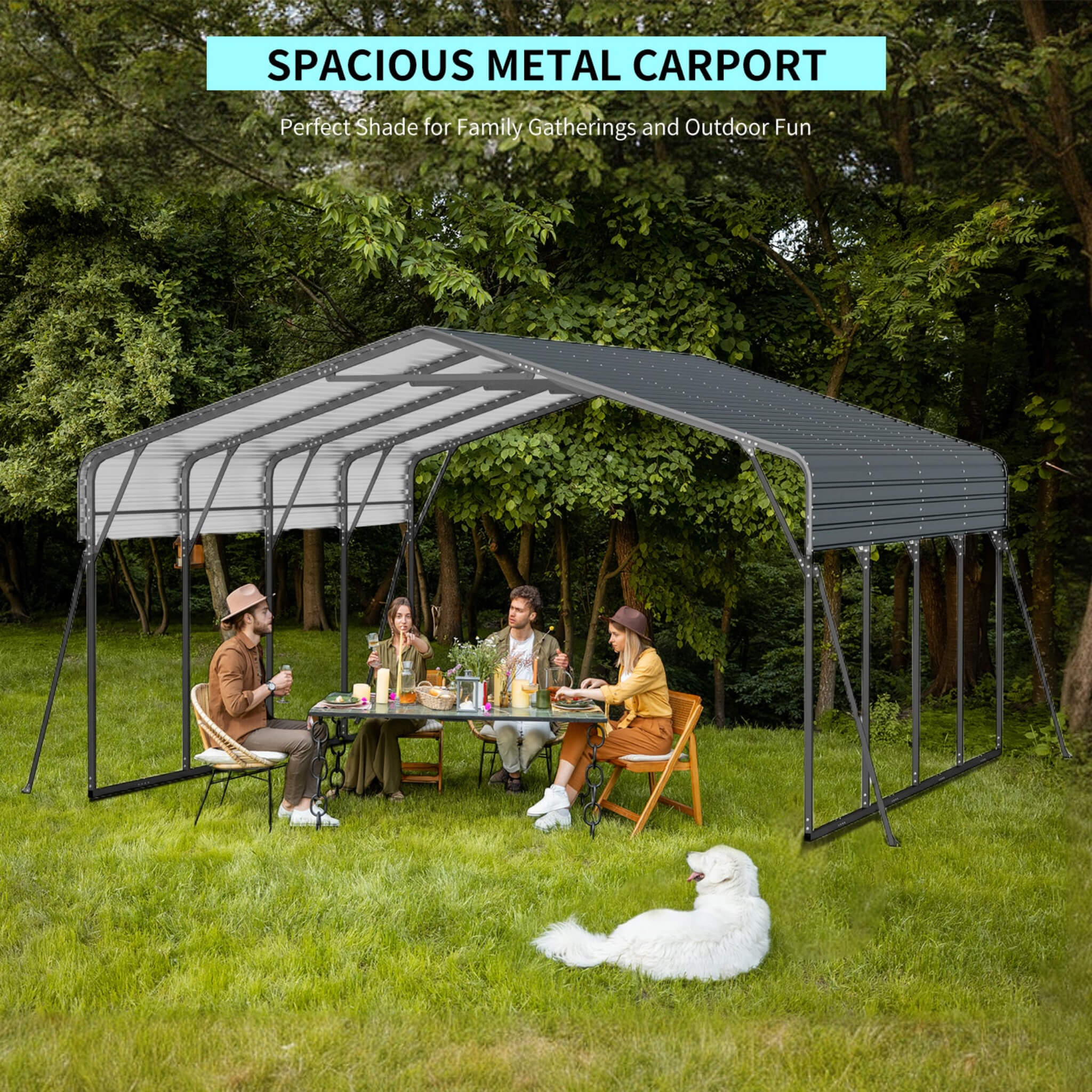 [20X20FT] Extra Large Heavy Duty Outdoor Metal Carport With Galvanized Steel Roof For Cars, Boats And Trucks (SAK75633) - Energize Trek