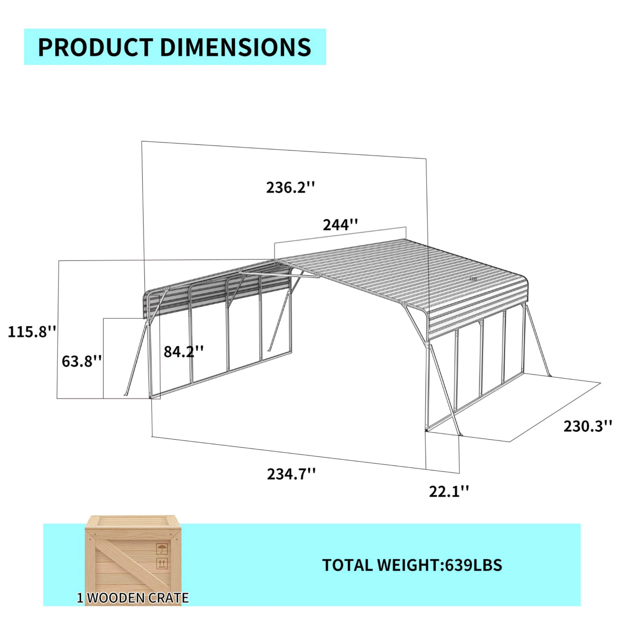 [20X20FT] Extra Large Heavy Duty Outdoor Metal Carport With Galvanized Steel Roof For Cars, Boats And Trucks (SAK75633) - Energize Trek