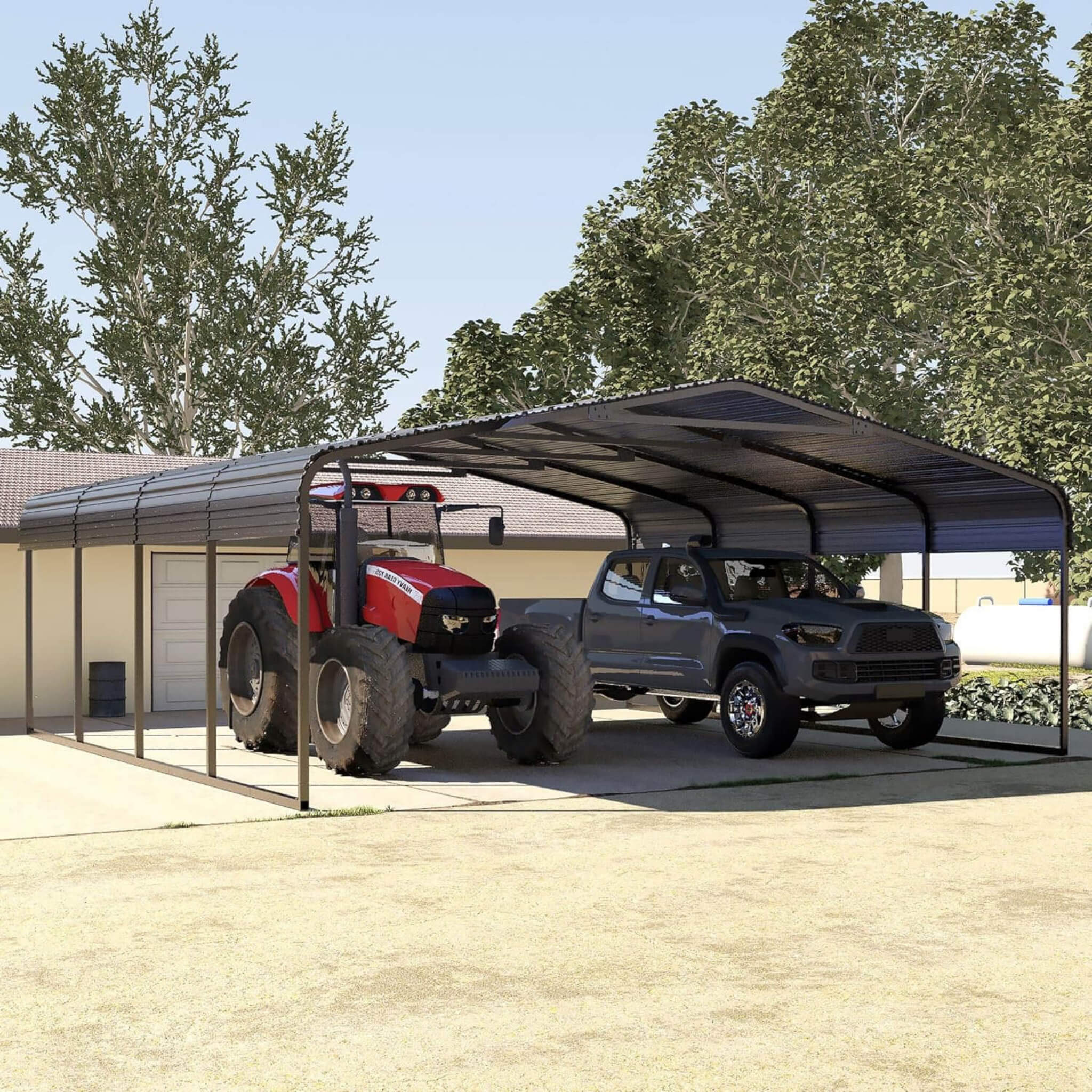 [20x20FT] Heavy Duty Extra Large 2 Car Metal Carport Kit For Cars, Boats, And Trucks (SAK46135) - Energize Trek