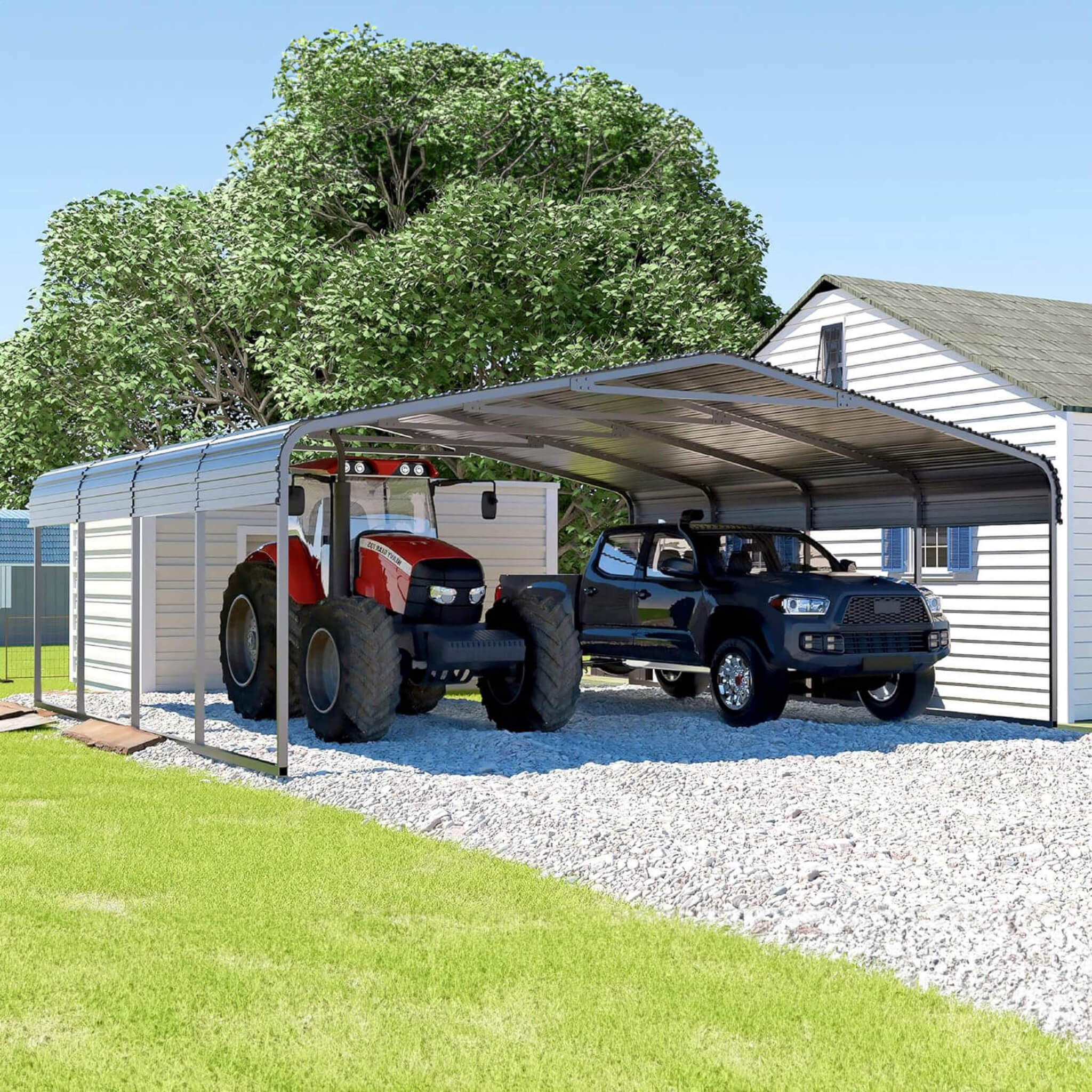 [20x20FT] Heavy Duty Extra Large 2 Car Metal Carport Kit For Cars, Boats, And Trucks (SAK46135) - Energize Trek