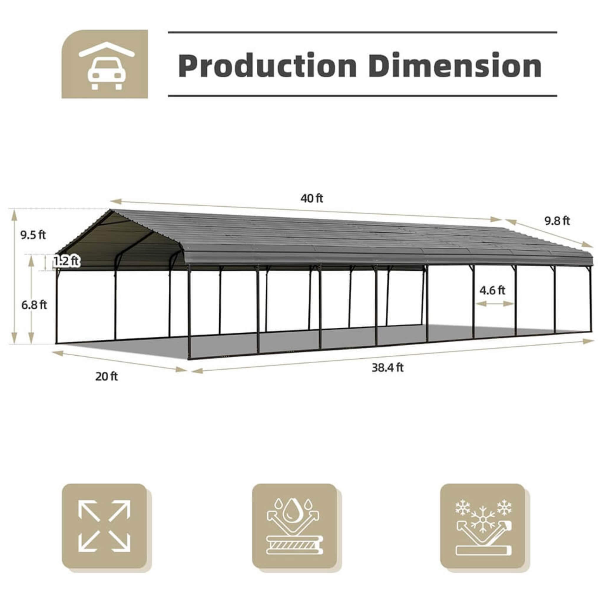 [20x40FT] Extra Large Heavy Duty Four Car Outdoor Metal Carport Canopy For Trucks, Boats And SUVs (SAK29713) - Energize Trek