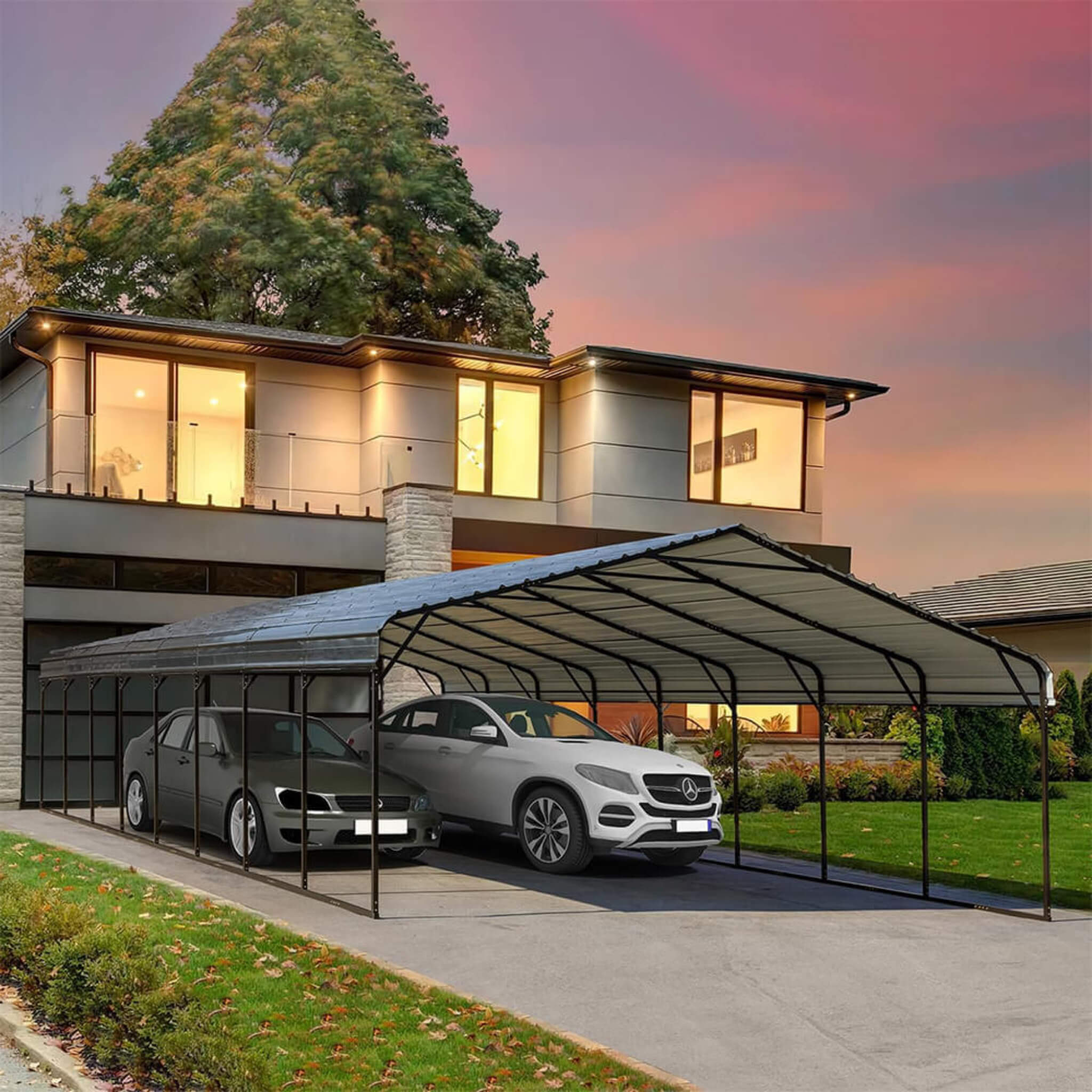 [20x40FT] Extra Large Heavy Duty Four Car Outdoor Metal Carport Canopy For Trucks, Boats And SUVs (SAK29713) - Energize Trek