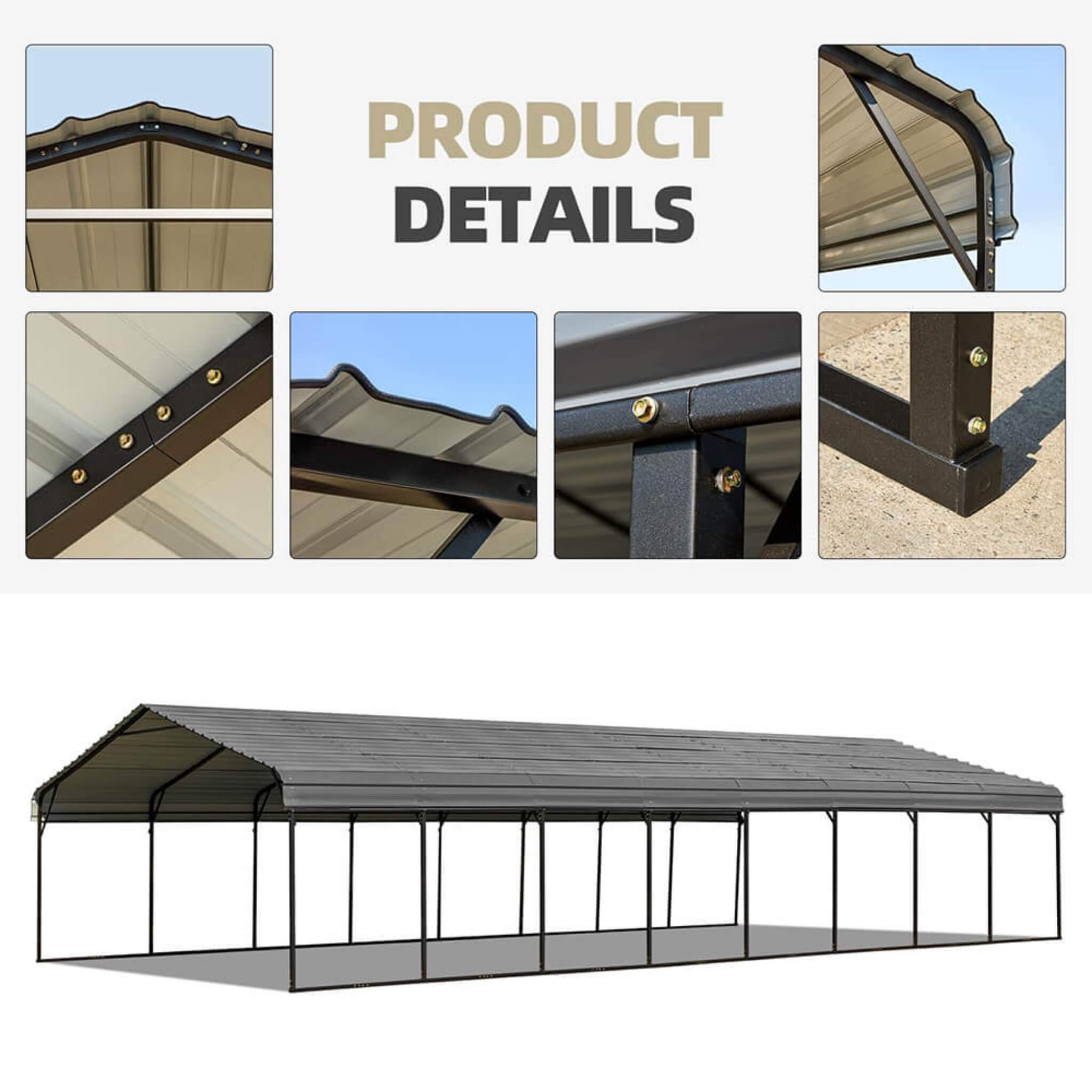 [20x40FT] Extra Large Heavy Duty Four Car Outdoor Metal Carport Canopy For Trucks, Boats And SUVs (SAK29713) - Energize Trek