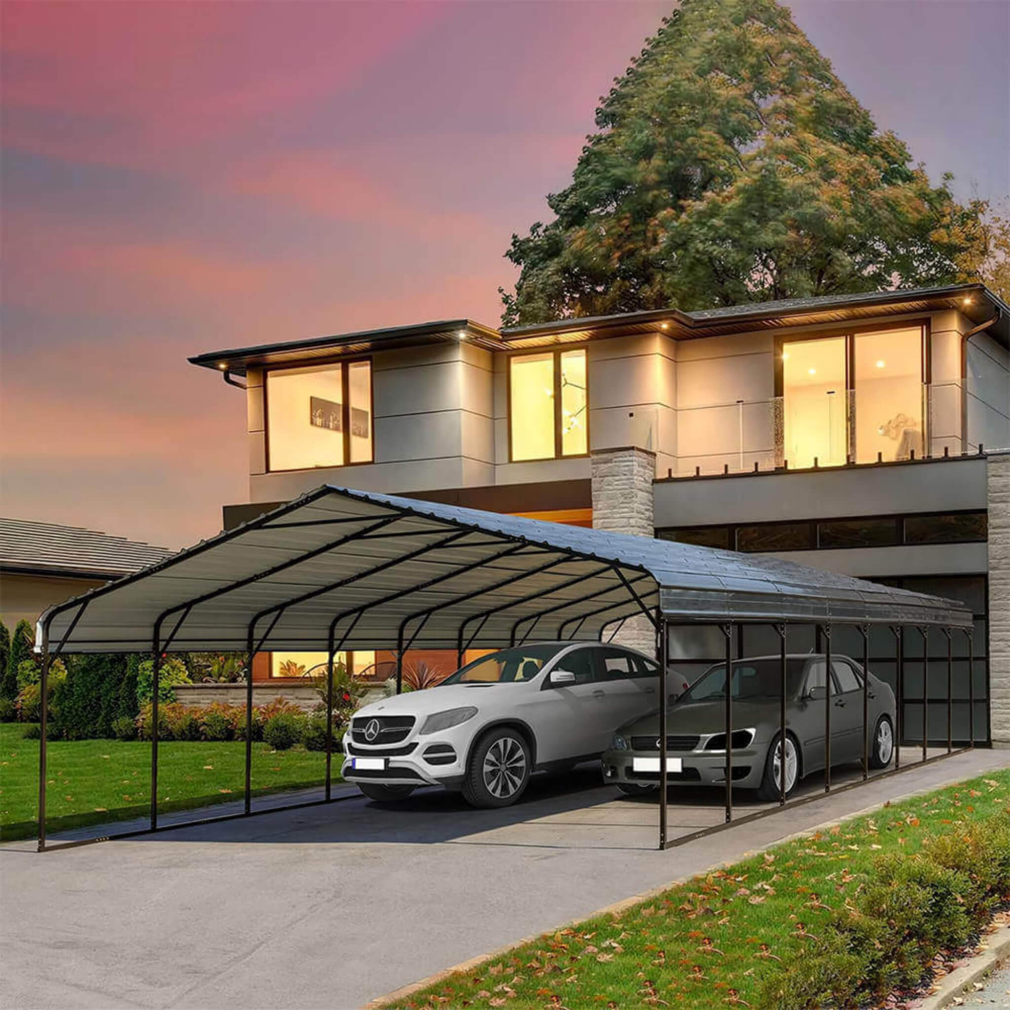 [20x40FT] Extra Large Heavy Duty Four Car Outdoor Metal Carport Canopy For Trucks, Boats And SUVs (SAK29713) - Energize Trek