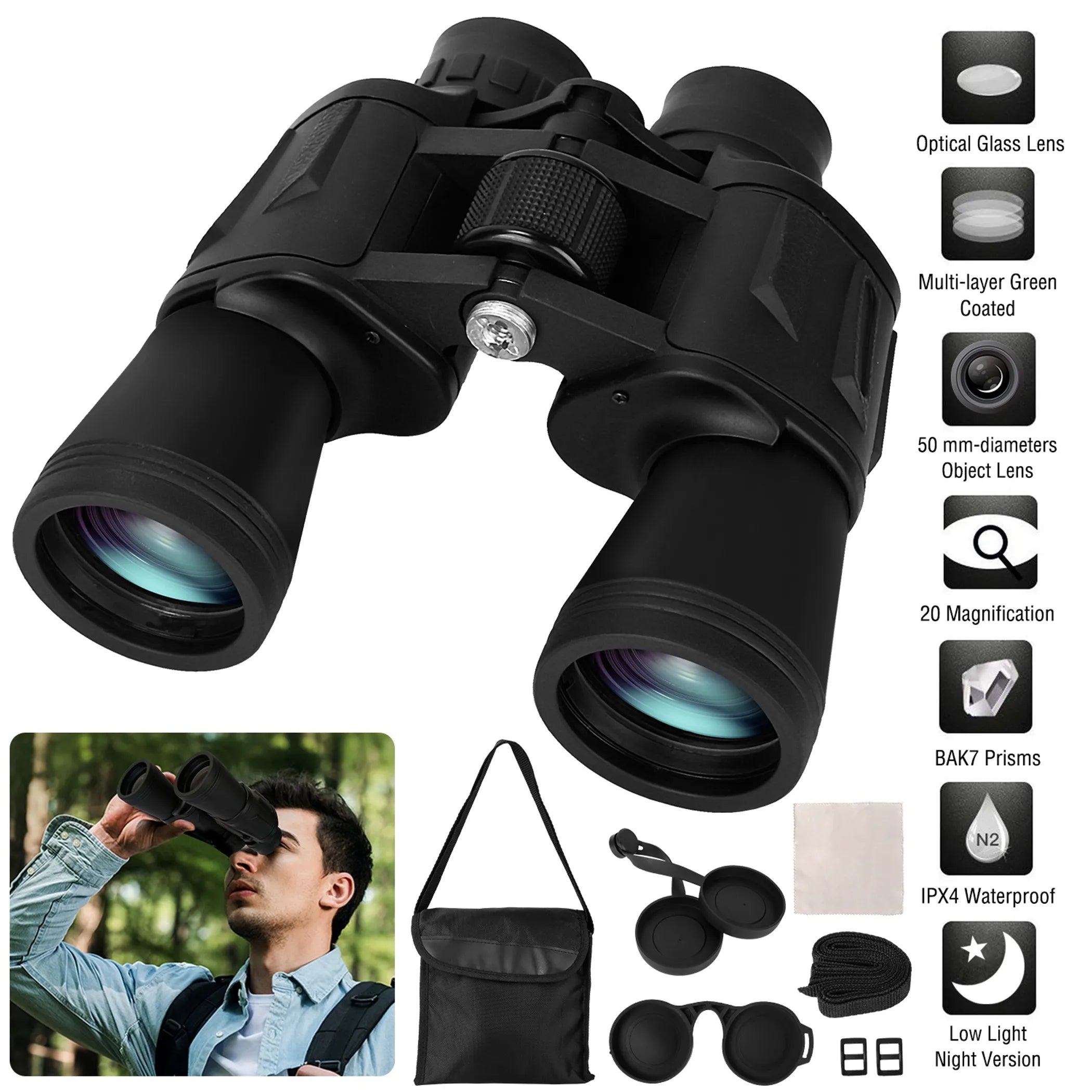 20x50 Binoculars Waterproof High Power - Energize Trek